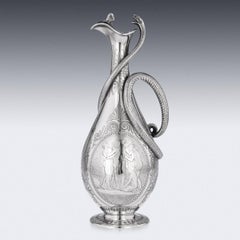 19th Century Victorian Solid Silver Snake Wine Jug, Barnards, c.1854
