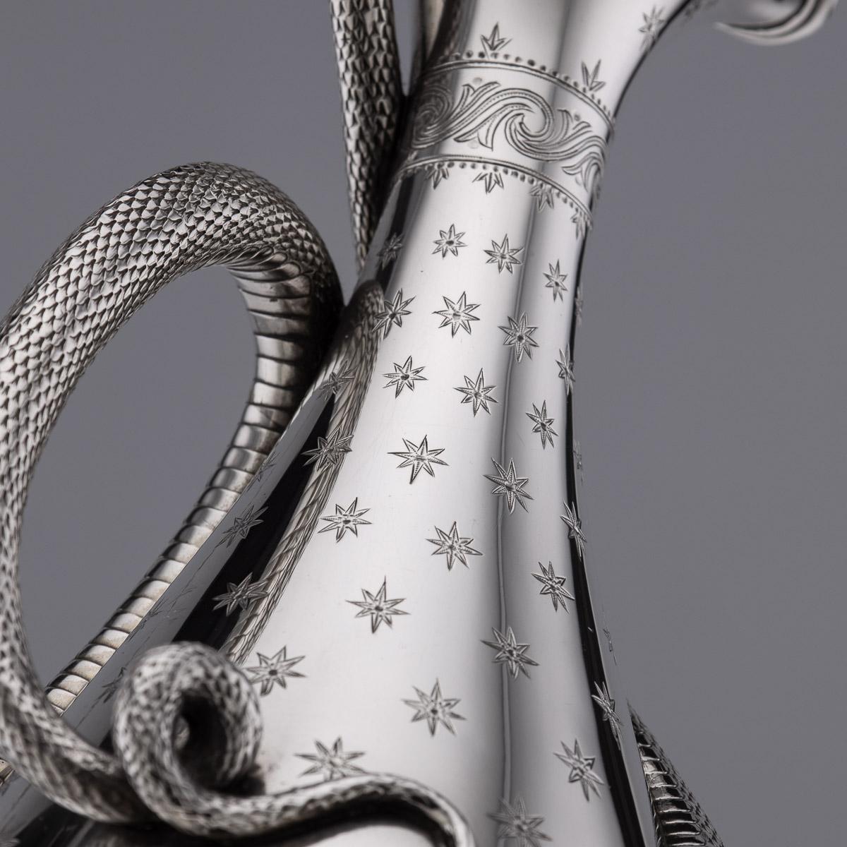 19th Century Victorian Solid Silver Snake Wine Jug, Barnards, c.1866 12