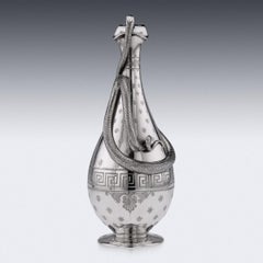 19th Century Victorian Solid Silver Snake Wine Jug, Barnards, c.1866