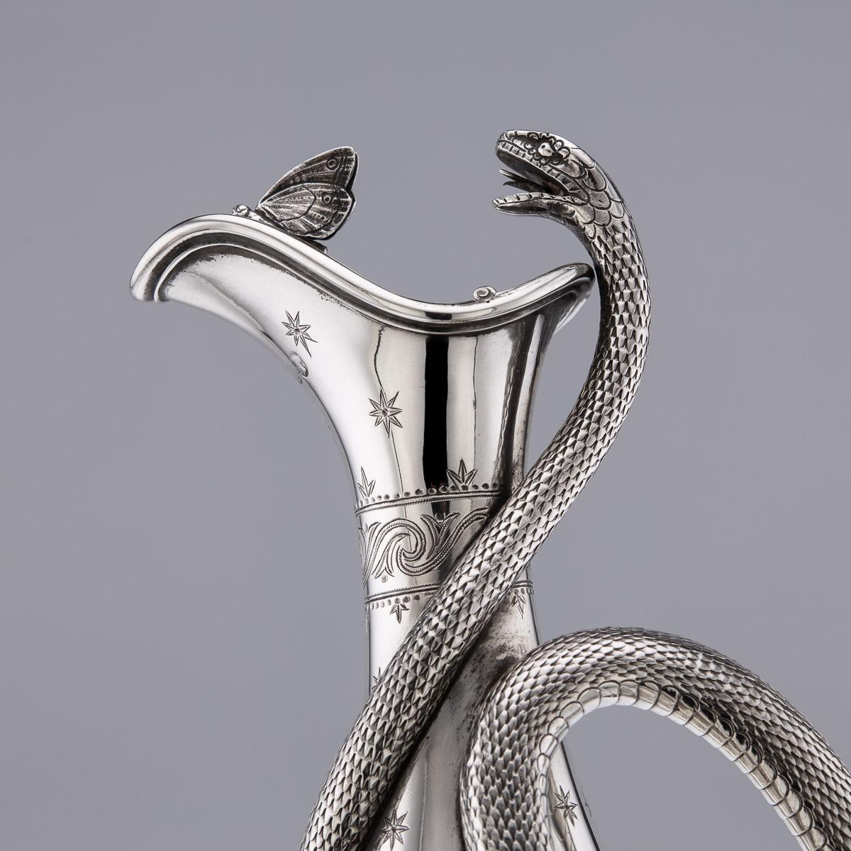 19th Century Victorian Solid Silver Snake Wine Jug, Barnards, c.1866 4