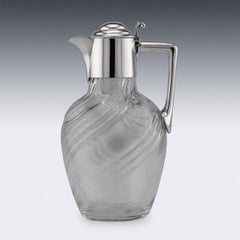 19th Century Victorian Solid Silver & Swirled Glass Claret Jug, London, c.1899