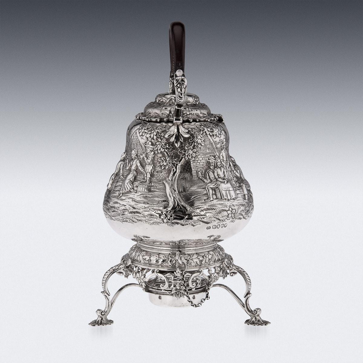 British 19th Century Victorian Solid Silver Teniers Hot Water Kettle, J Figg, c.1879