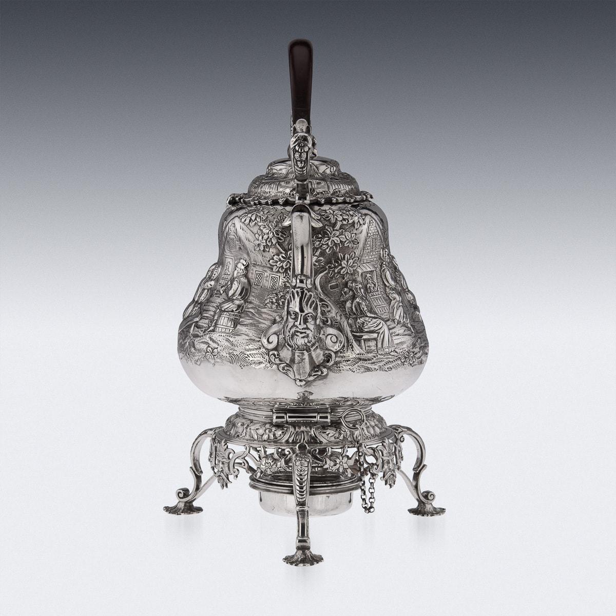 19th Century Victorian Solid Silver Teniers Hot Water Kettle, J Figg, c.1879 In Good Condition In Royal Tunbridge Wells, Kent