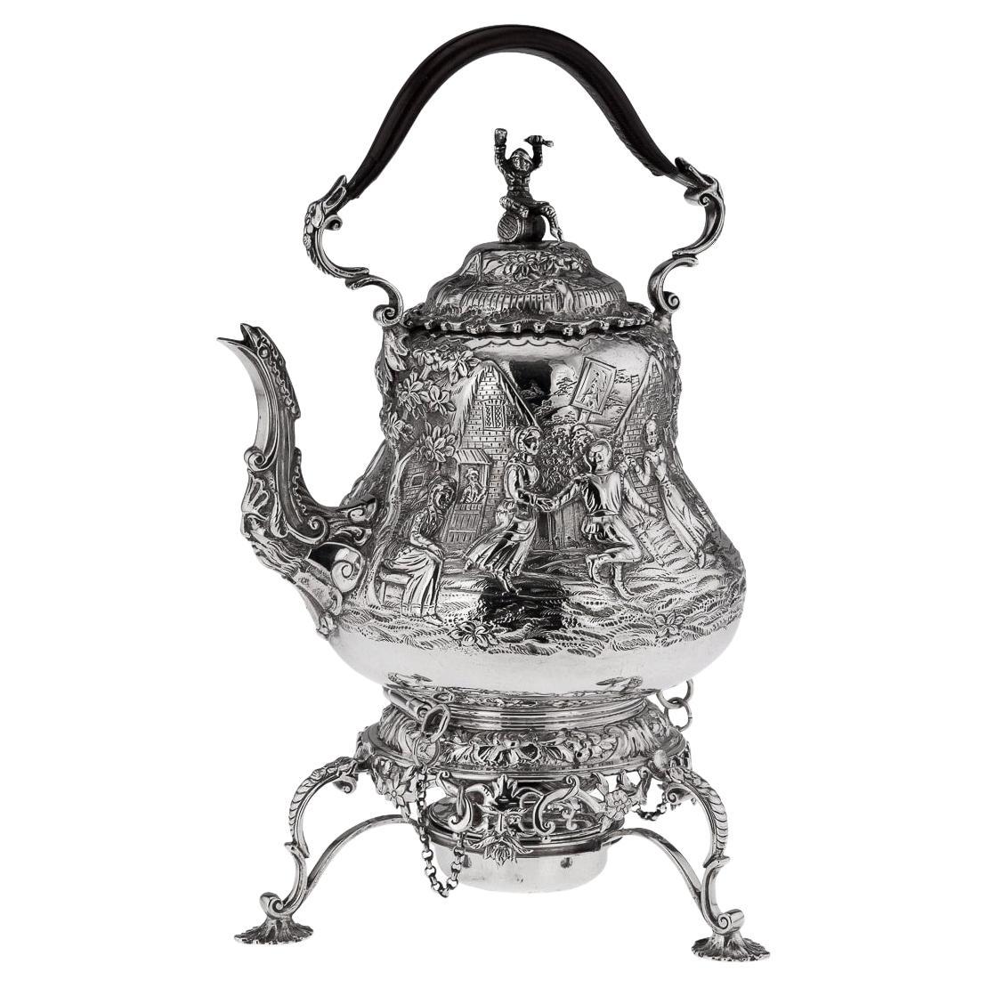 19th Century Victorian Solid Silver Teniers Hot Water Kettle, J Figg, c.1879
