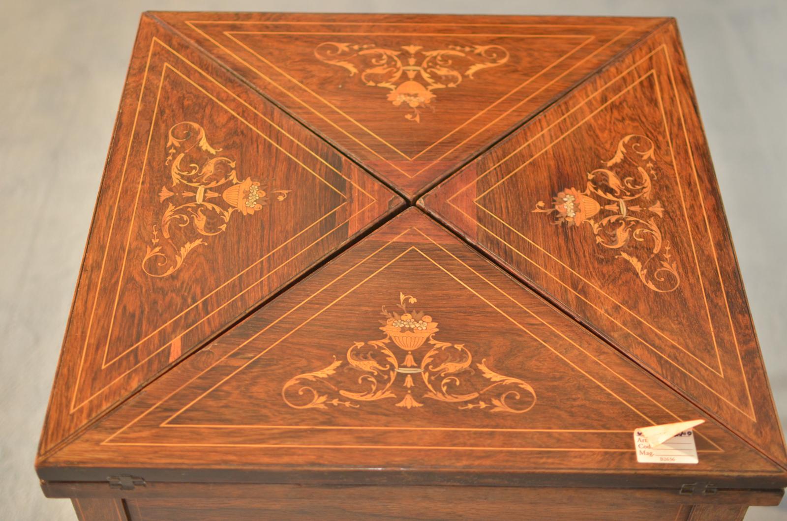 19th Century Victorian Squared Rosewood English Game Table, 1860s 3