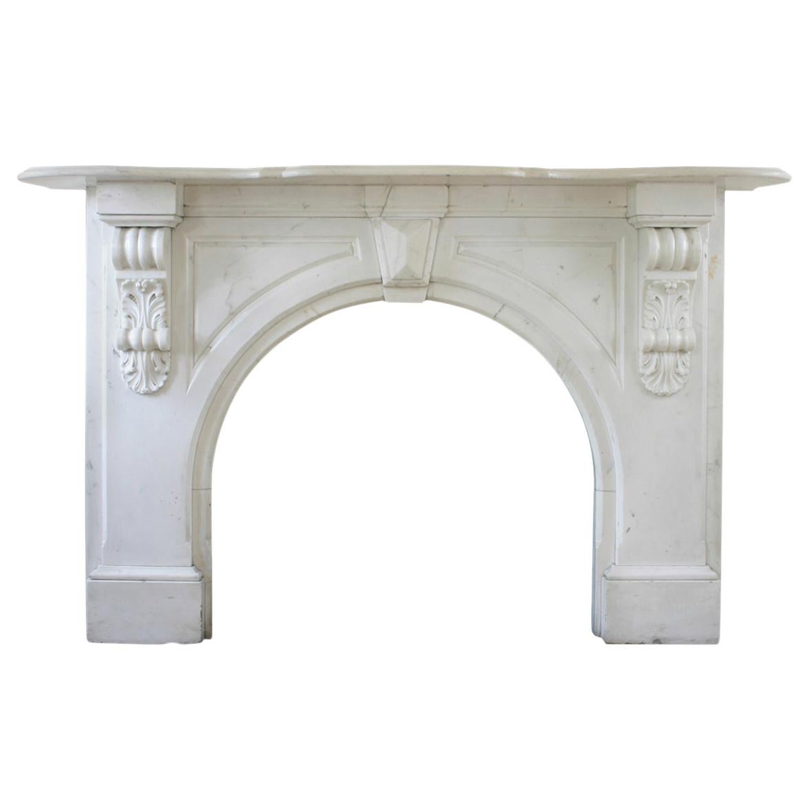 19th Century Victorian Statuary White Marble Fireplace Surround