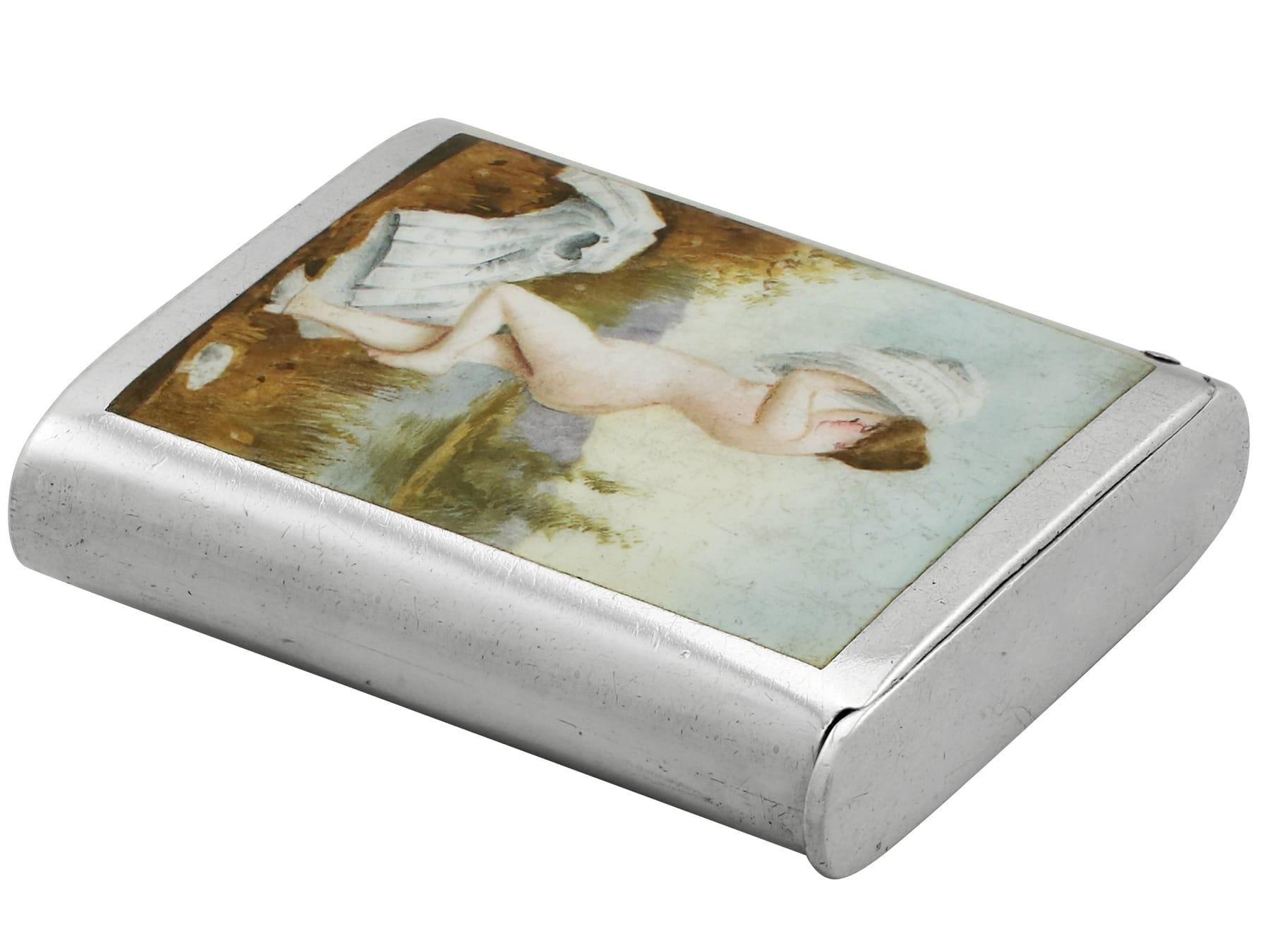 English Victorian Sterling Silver and Erotica Enamel Vesta Case For Sale