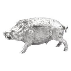 19th Century Victorian Sterling Silver Boar Vesta Box