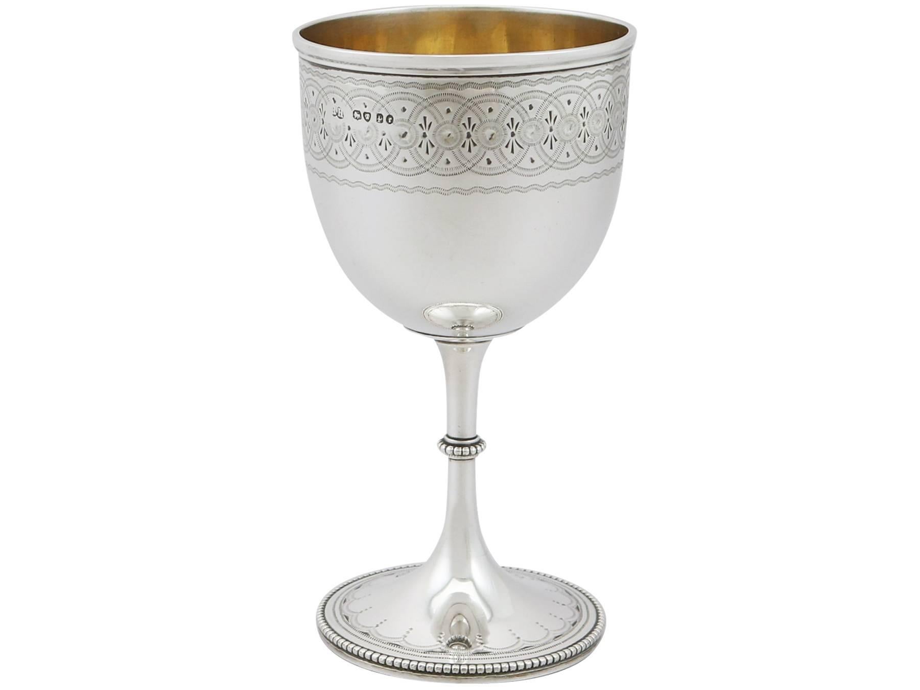 English 19th Century Victorian Sterling Silver Goblets Set of Six