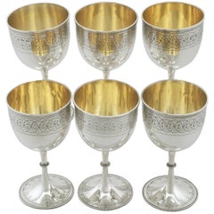 19th Century Victorian Sterling Silver Goblets Set of Six