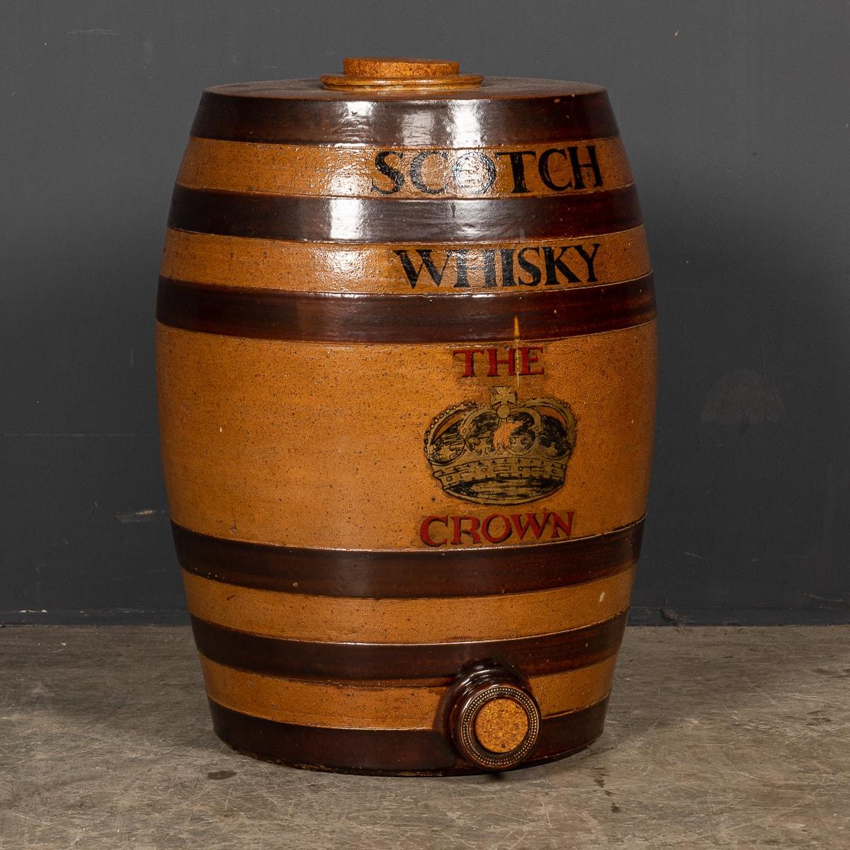 Antique 20th Century Victorian whisky barrel. An amazing example of a stoneware whisky barrel used to store and measure drams of whisky from to sell in a Victorian Inn called “The Crown”. 

CONDITION
In Good Condition - Wear as expected. Please