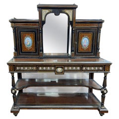 19th Century Victorian Style Amboyna Inlaid Bonheur Du Jour Porcelain