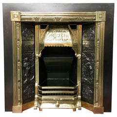 Used 19th Century Victorian Style Cast Iron & Brass Fireplace Surround Insert & Grate