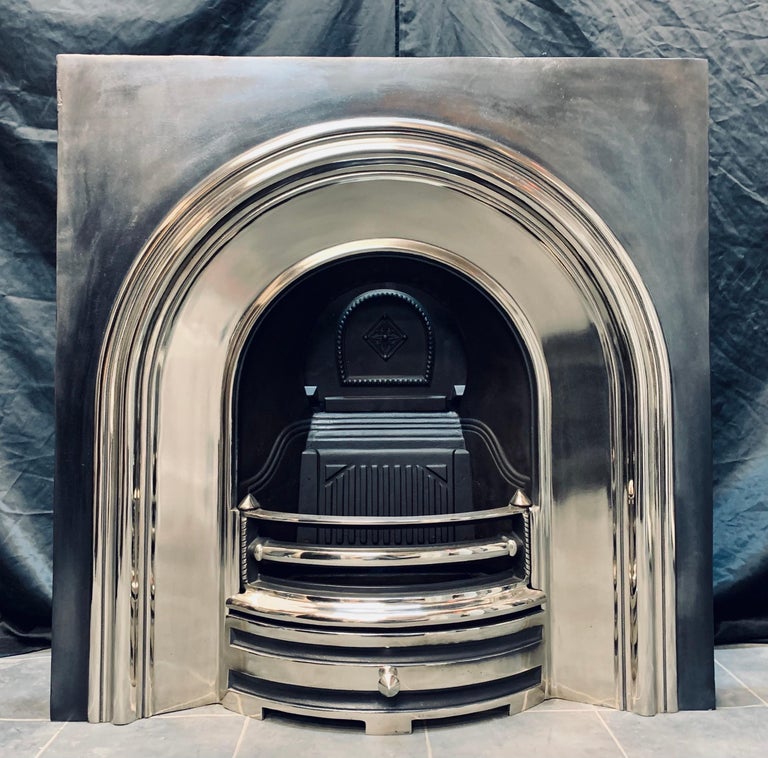 19th Century Victorian Style Cast Iron Polished Fireplace Insert For