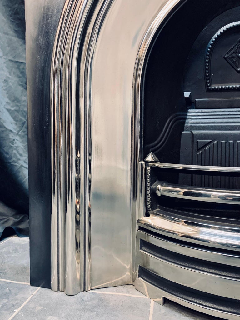 19th Century Victorian Style Cast Iron Polished Fireplace Insert For