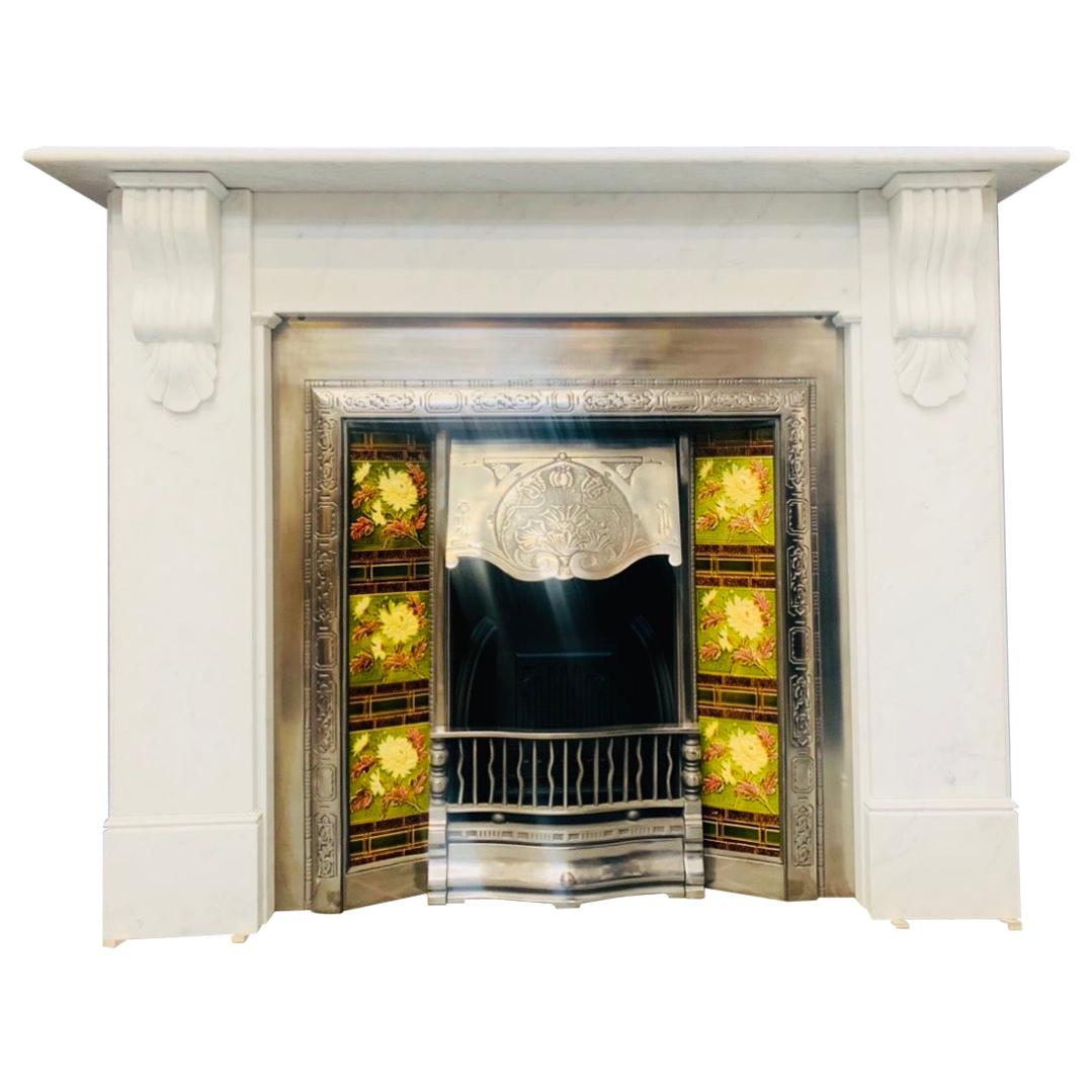 19th Century Victorian Style Corbel Carrara Marble Fireplace Surround