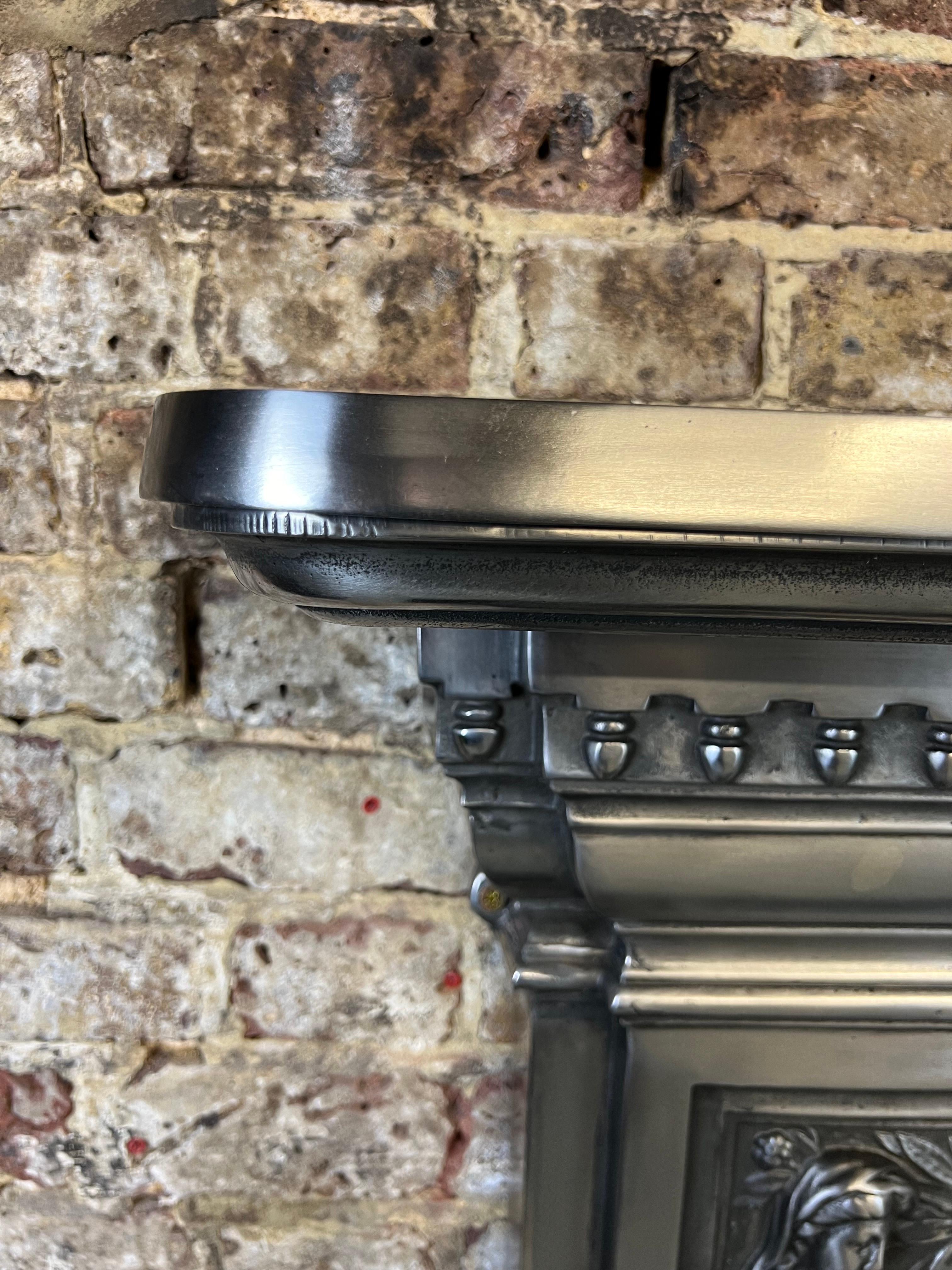 19th Century Victorian Style Polished Cast Iron Fireplace Mantelpiece For Sale 6