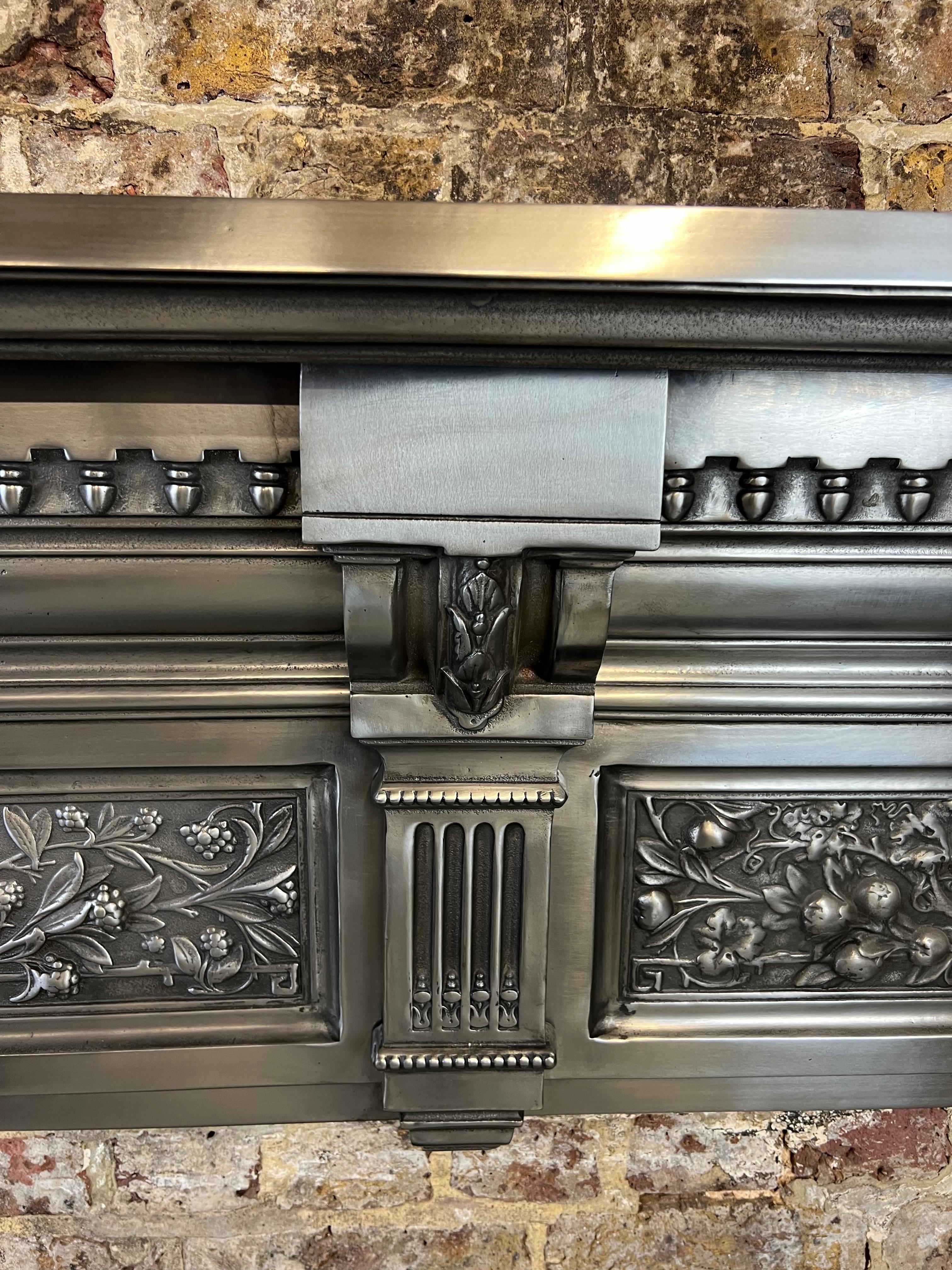 19th Century Victorian Style Polished Cast Iron Fireplace Mantelpiece For Sale 7
