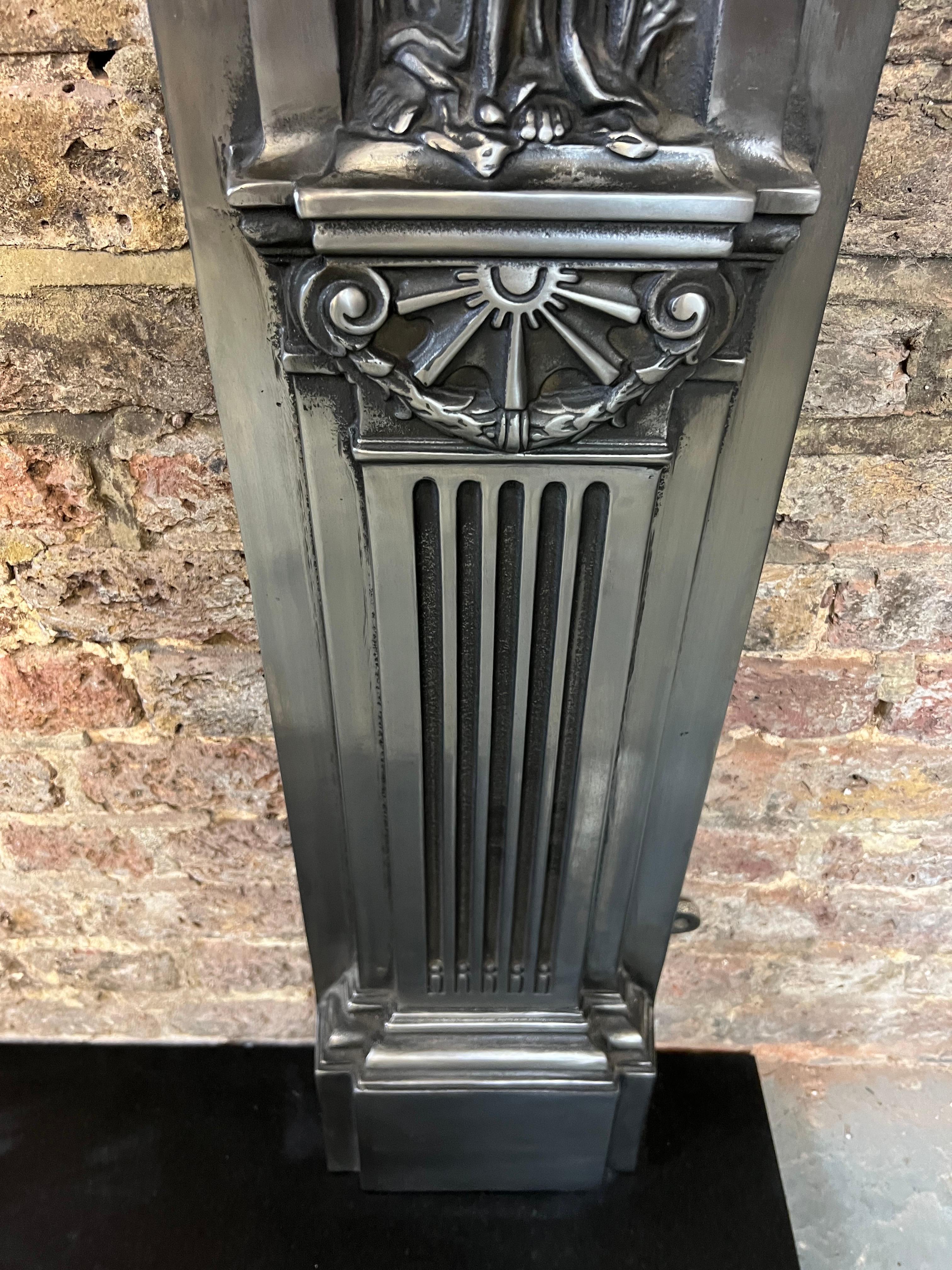 19th Century Victorian Style Polished Cast Iron Fireplace Mantelpiece For Sale 11