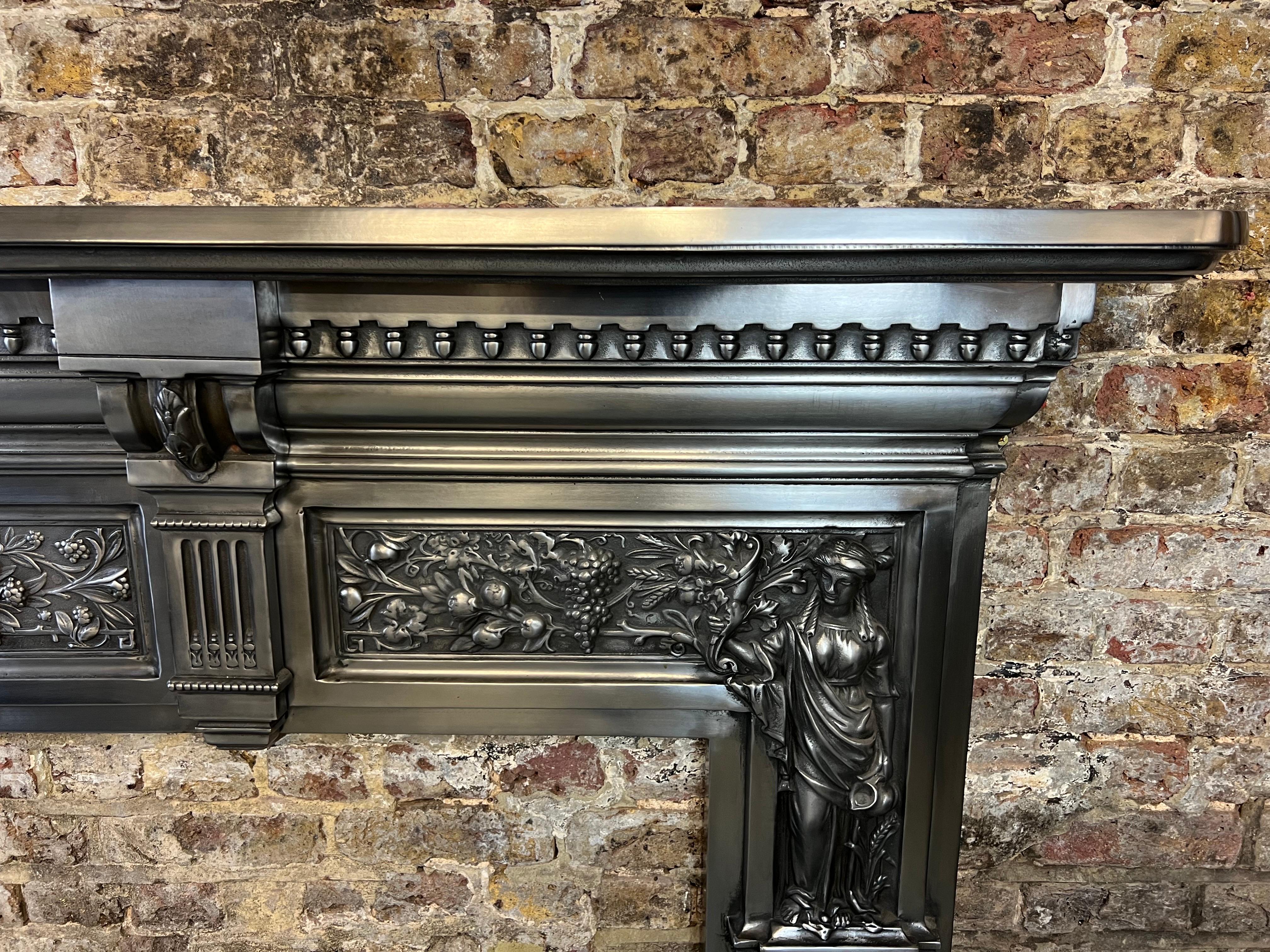 19th Century Victorian Style Polished Cast Iron Fireplace Mantelpiece For Sale 13