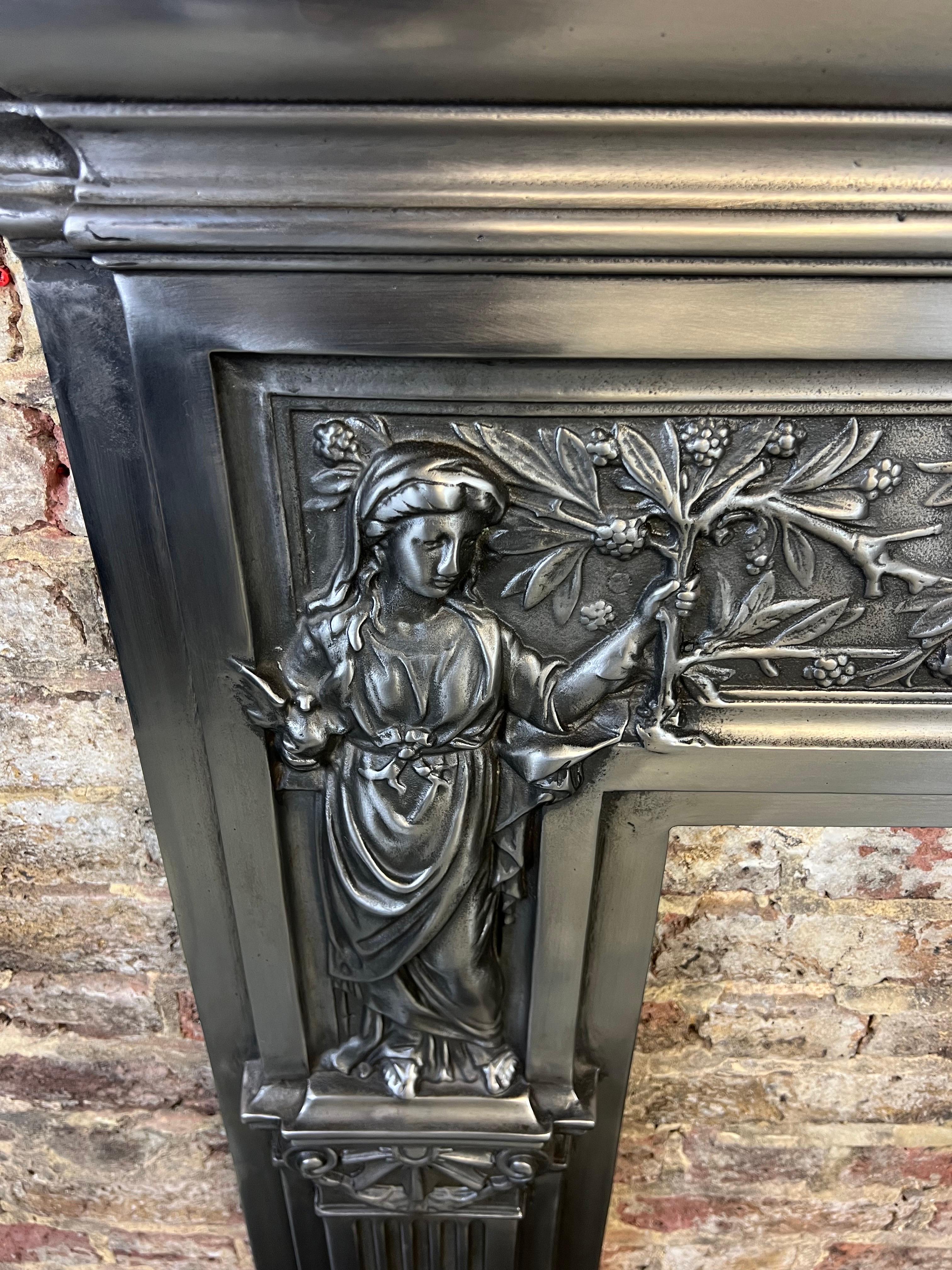 English 19th Century Victorian Style Polished Cast Iron Fireplace Mantelpiece For Sale