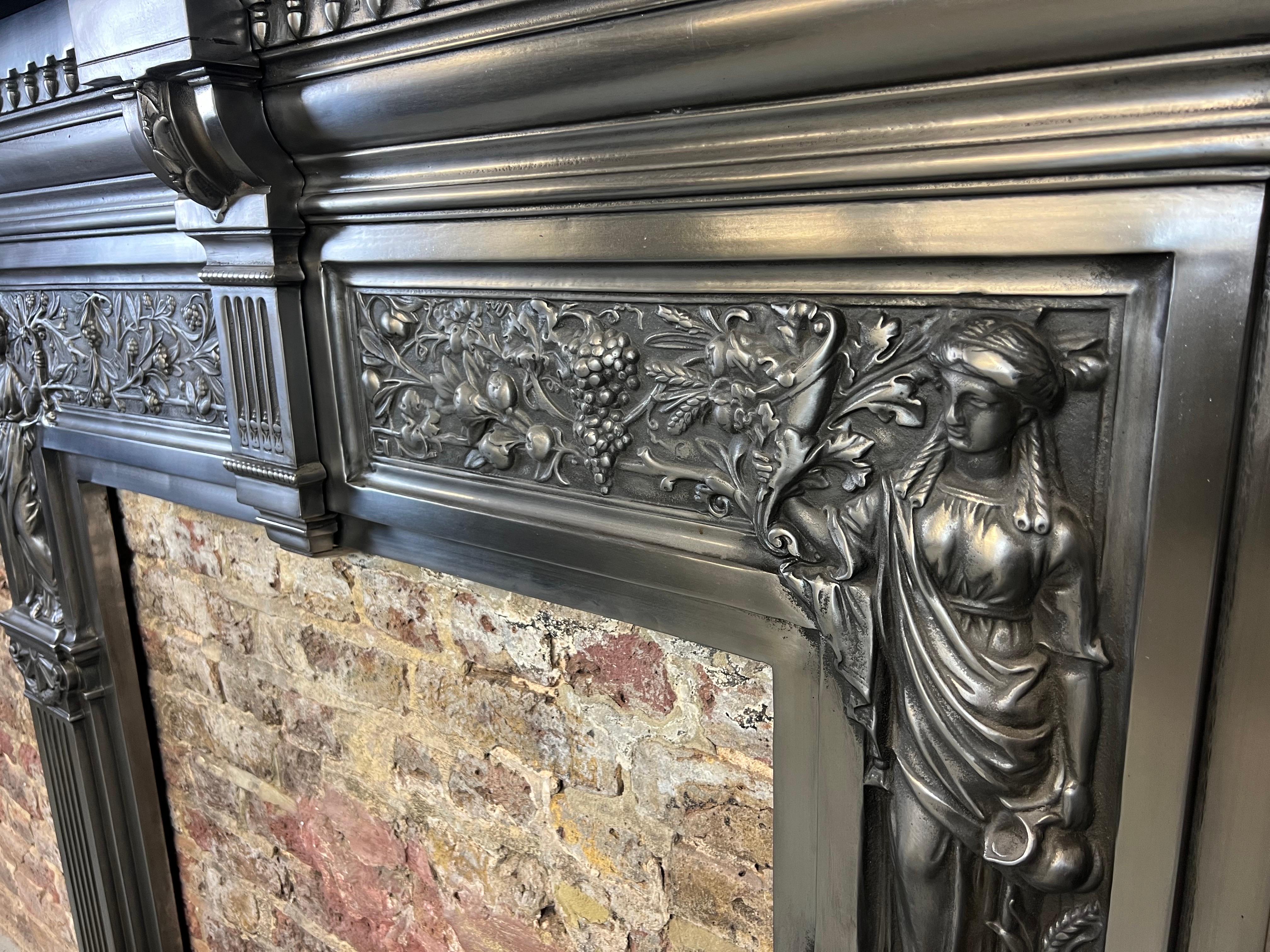 19th Century Victorian Style Polished Cast Iron Fireplace Mantelpiece In Good Condition For Sale In London, GB