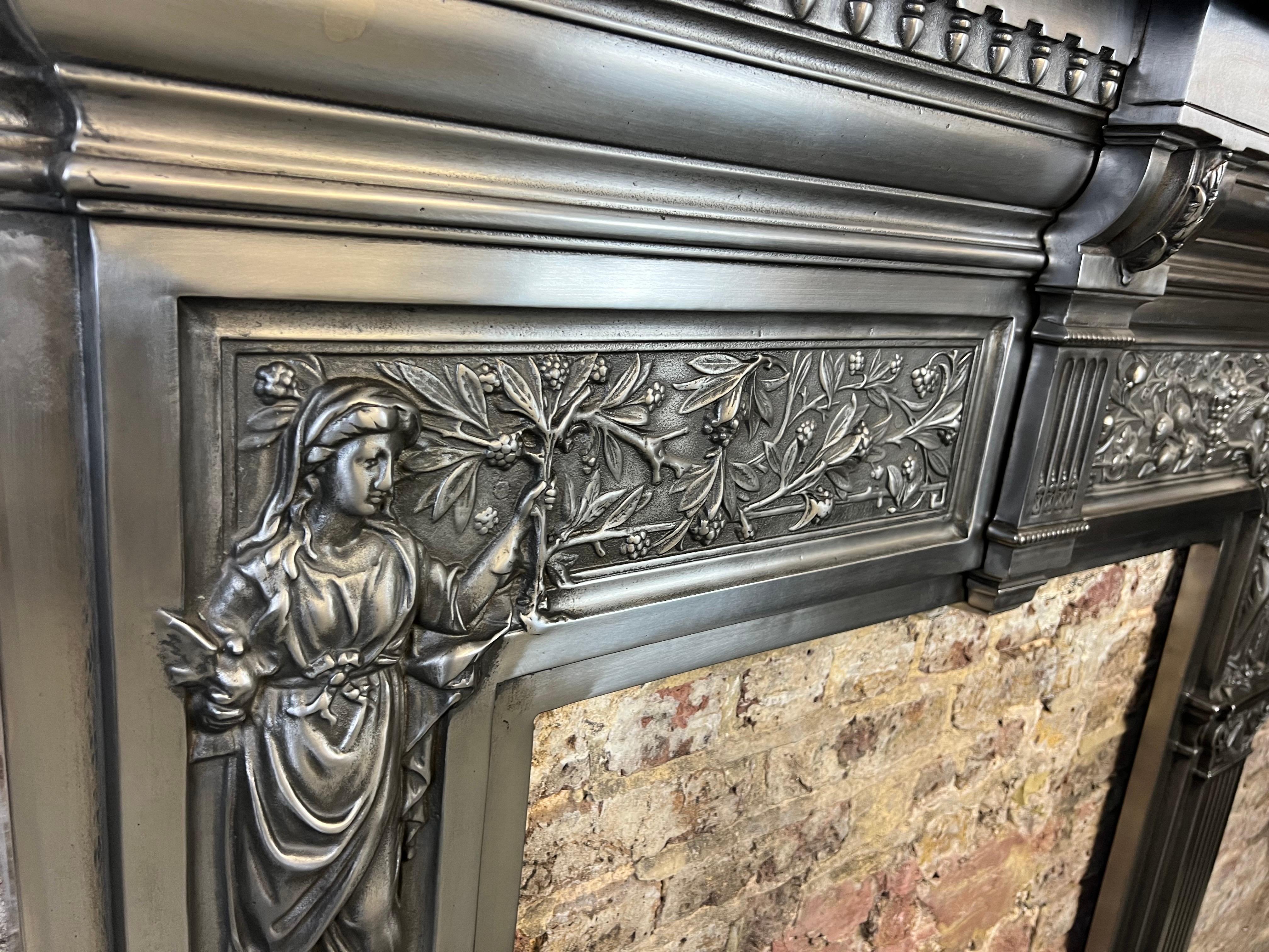 19th Century Victorian Style Polished Cast Iron Fireplace Mantelpiece For Sale 1
