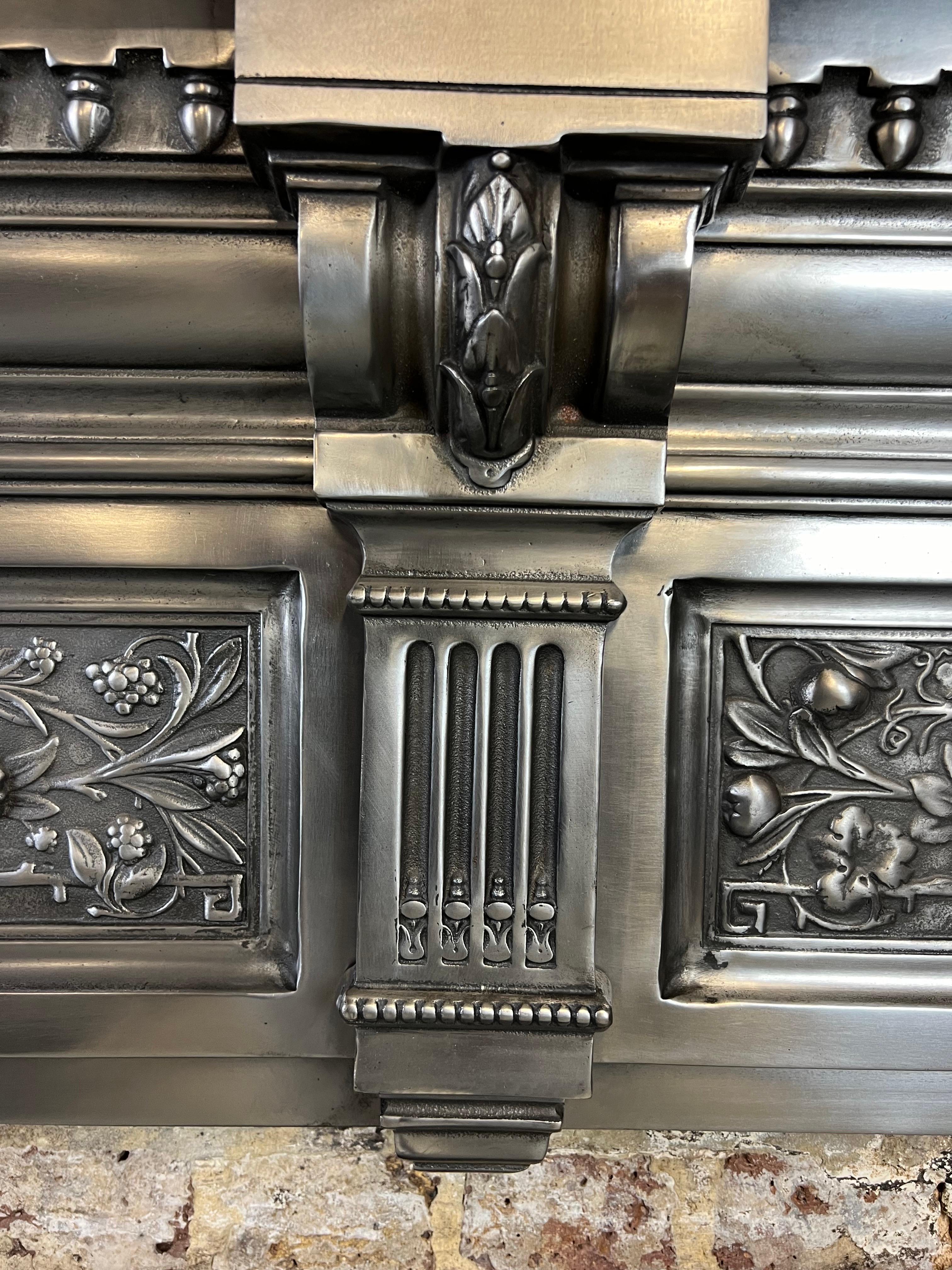 19th Century Victorian Style Polished Cast Iron Fireplace Mantelpiece For Sale 2