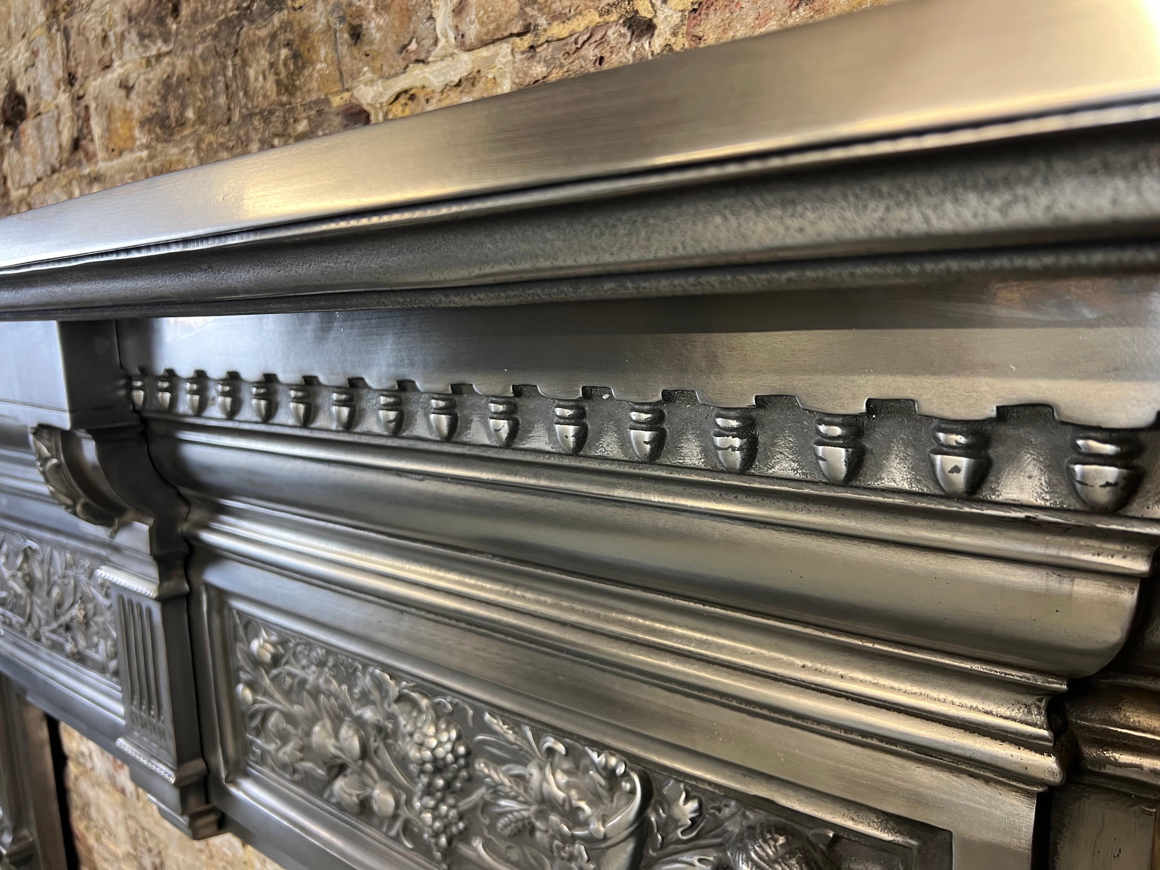 19th Century Victorian Style Polished Cast Iron Fireplace Mantelpiece For Sale 4