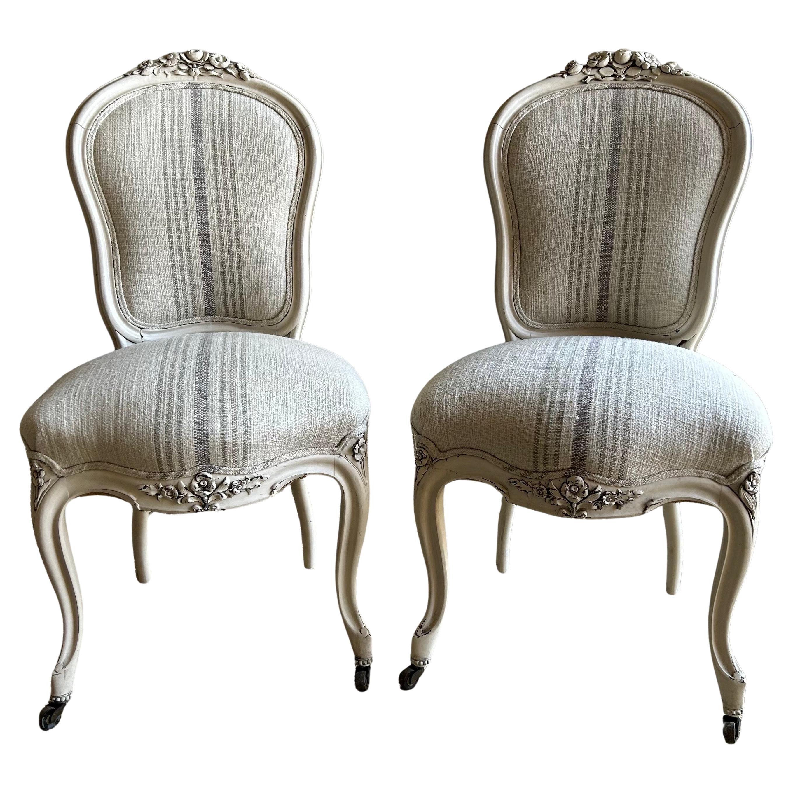 19th Century Victorian Style Side Chairs Painted in Oyster White