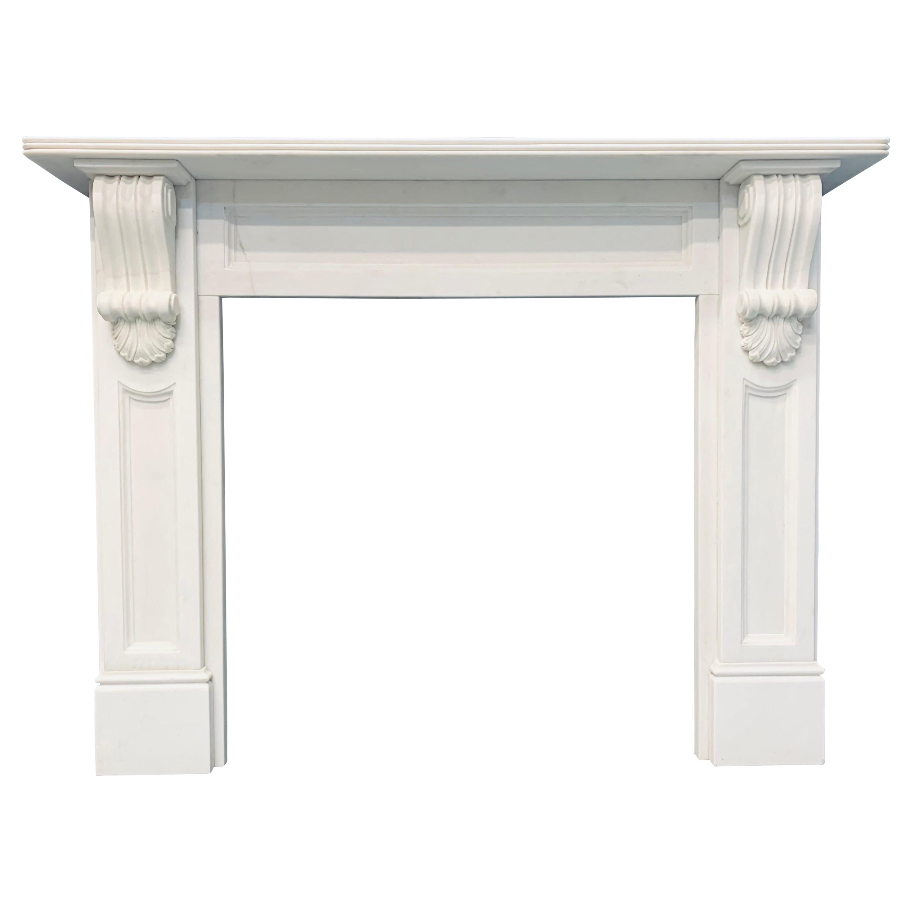 19th Century Victorian Style Statuary Marble Corbel Fireplace Surround.