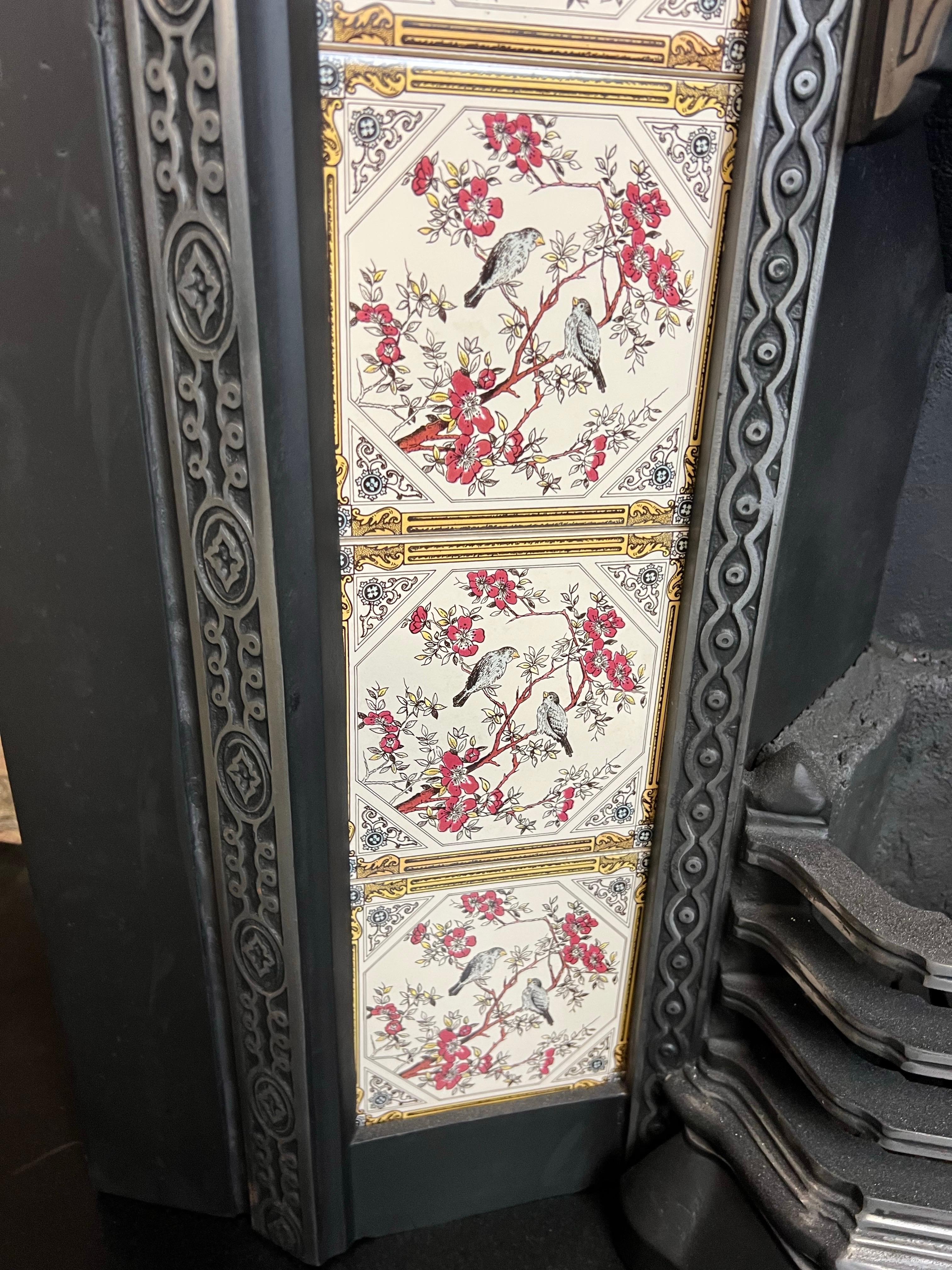 19th Century Victorian Styled Cast Iron Tiled Fireplace Insert For Sale 5