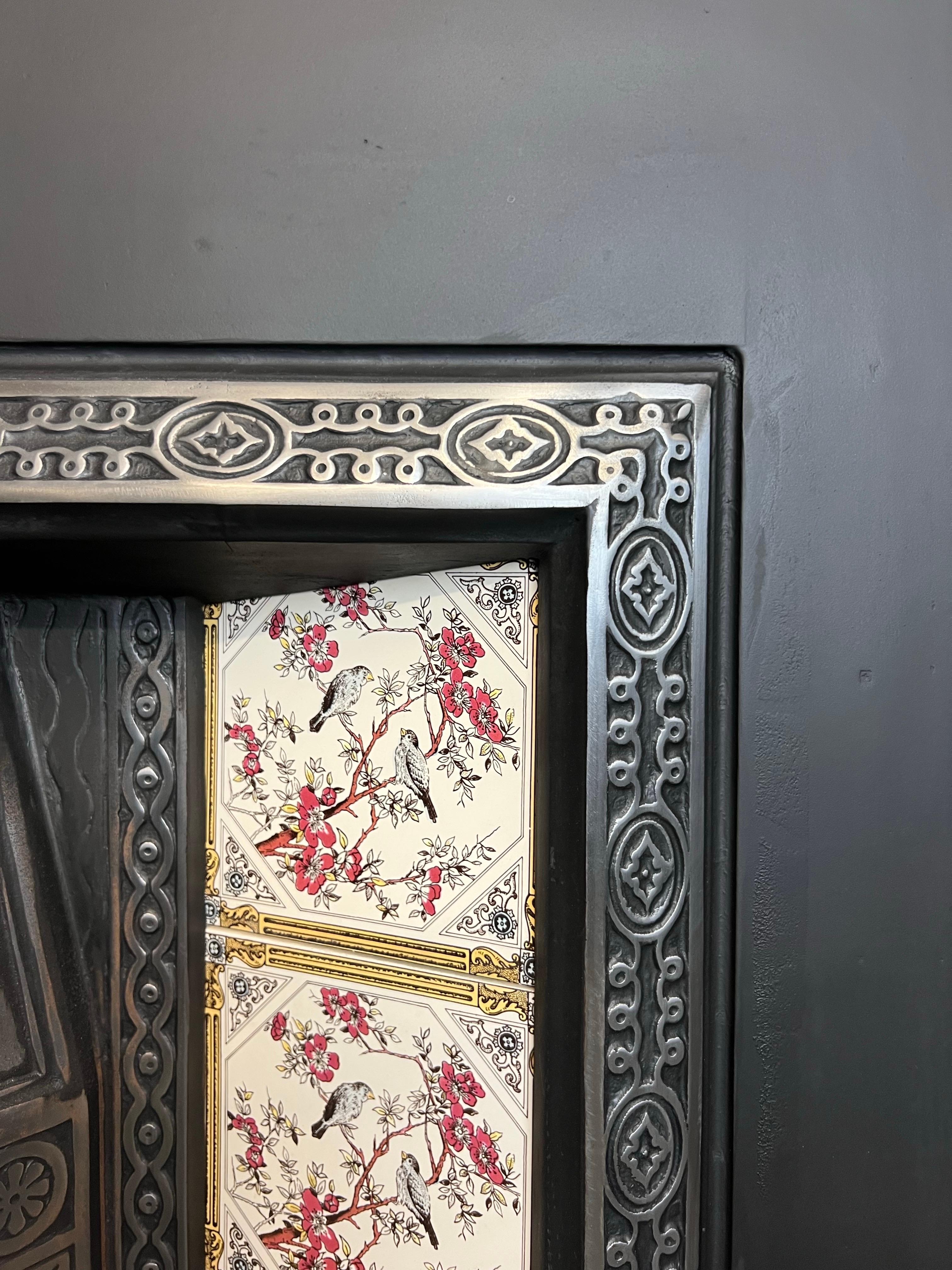 19th Century Victorian Styled Cast Iron Tiled Fireplace Insert For Sale 6
