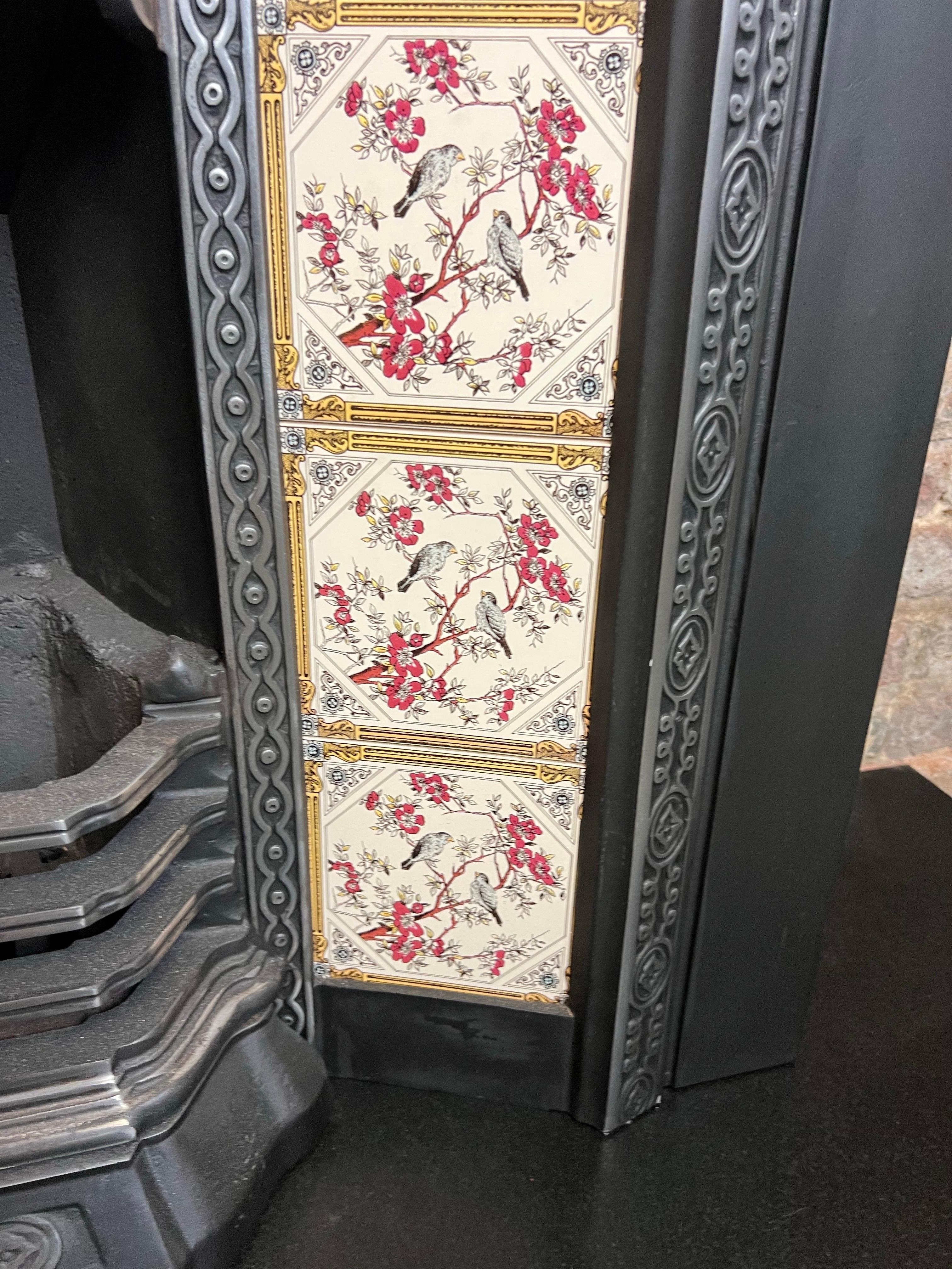 19th Century Victorian Styled Cast Iron Tiled Fireplace Insert For Sale 8