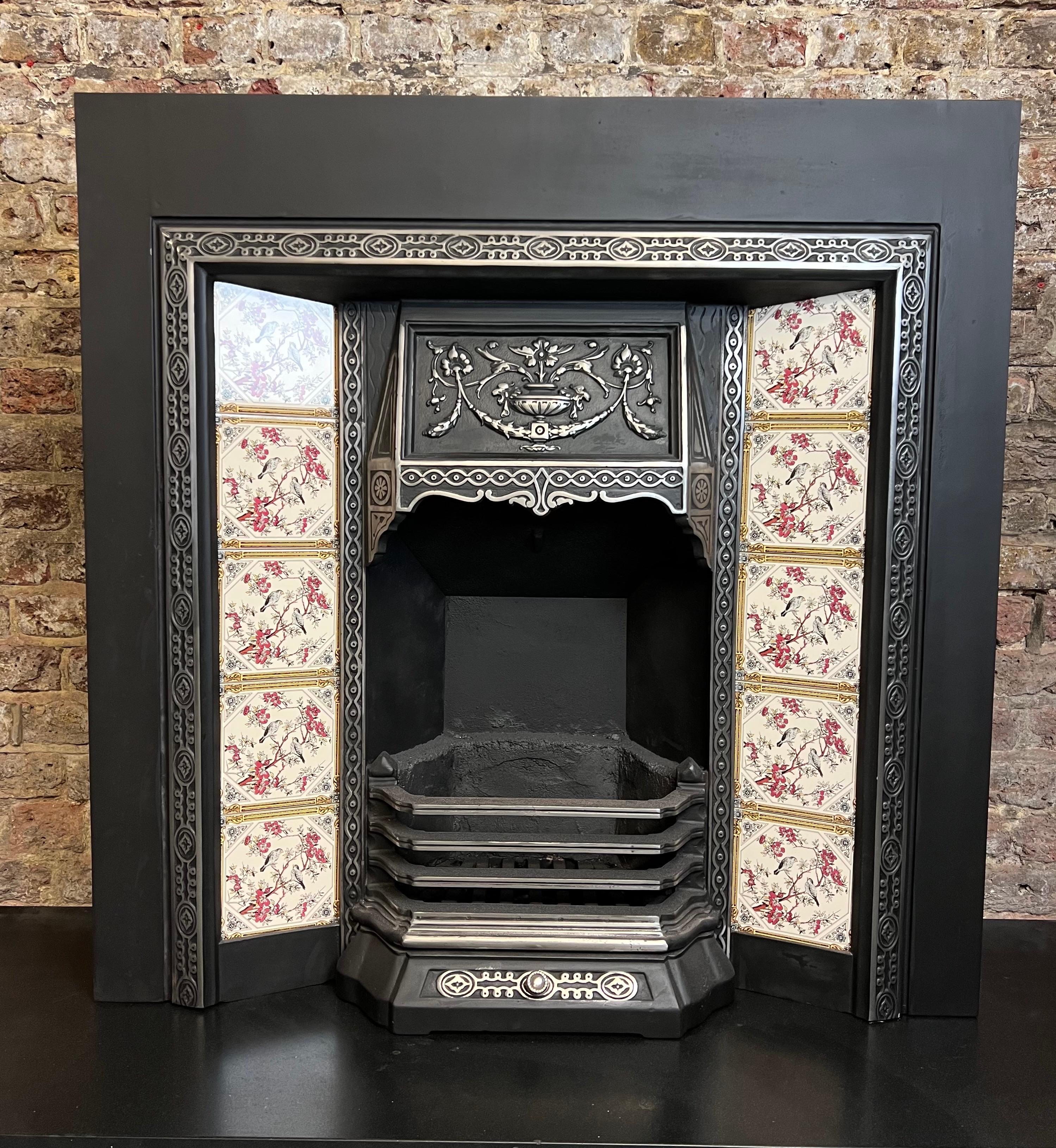British 19th Century Victorian Styled Cast Iron Tiled Fireplace Insert For Sale