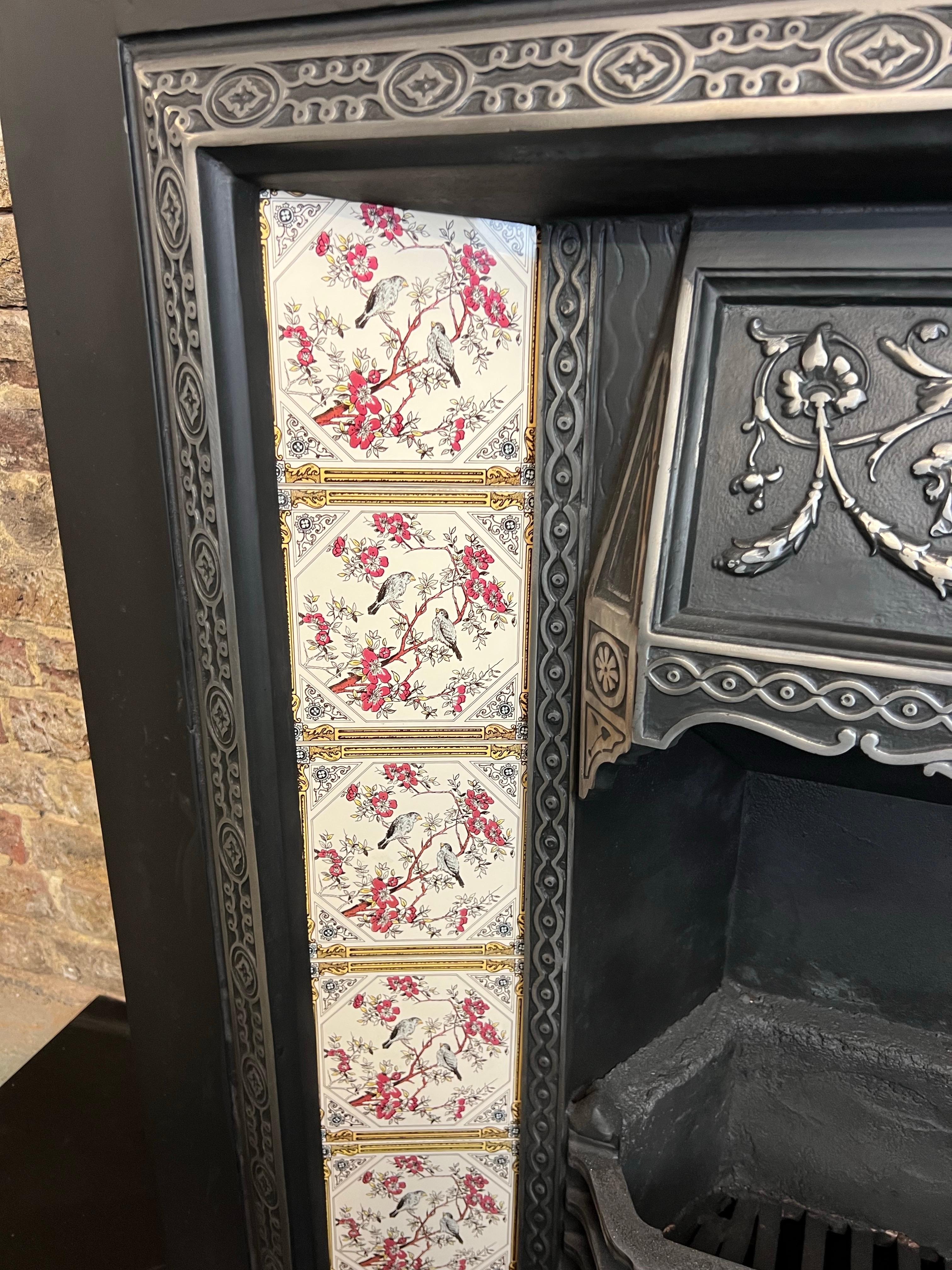 19th Century Victorian Styled Cast Iron Tiled Fireplace Insert For Sale 3