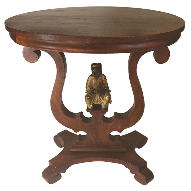 19th Century Victorian Table Displaying a Bronze Sculpture of a Fisherman For Sale