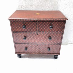 19th Century Victorian Tartanware Painted Black and Decoupage Chest of Drawers