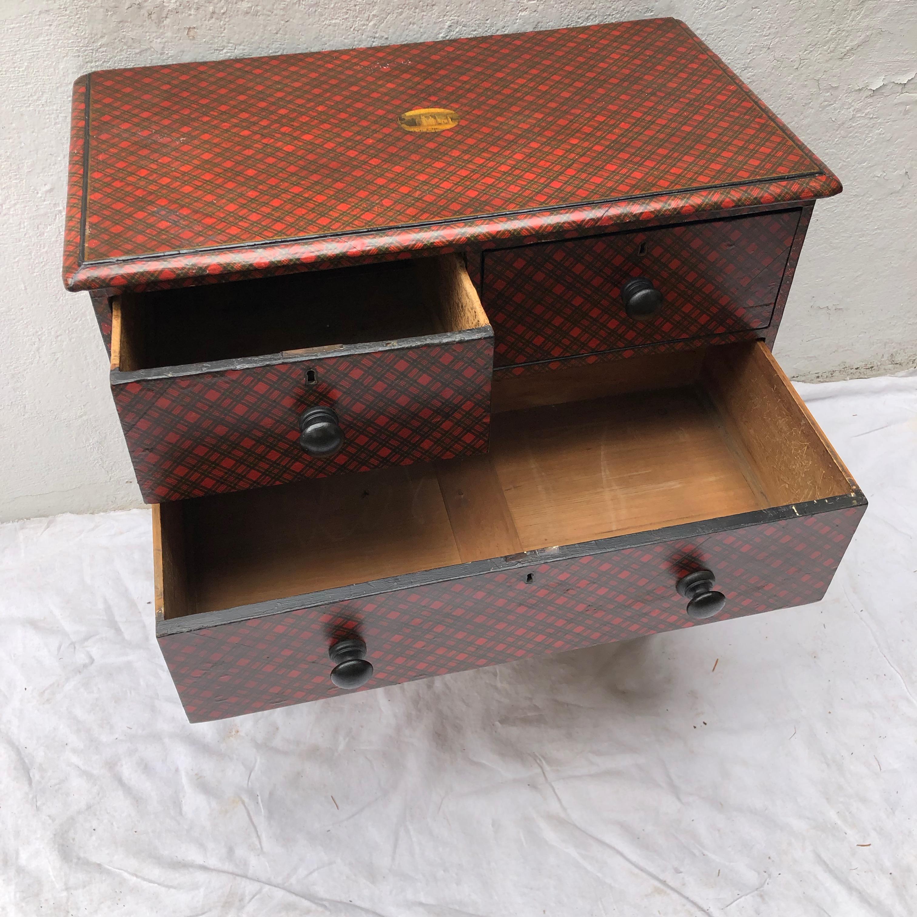 19th Century Victorian Tartanware Painted Black and Decoupage Chest of Drawers In Good Condition In East Hampton, NY