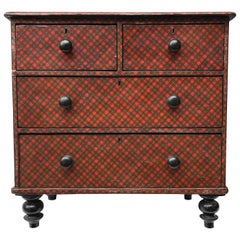19th Century Victorian Tartanware Painted Black and Decoupage Chest of Drawers