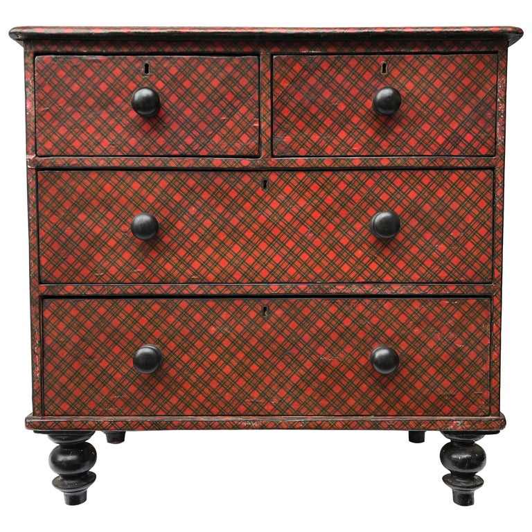 19th Century Victorian Tartanware Painted Black And Decoupage