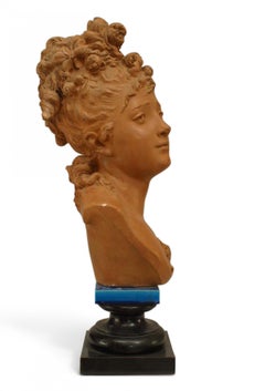 19th Century Victorian Terra Cotta Lady Bust Signed Belleuse