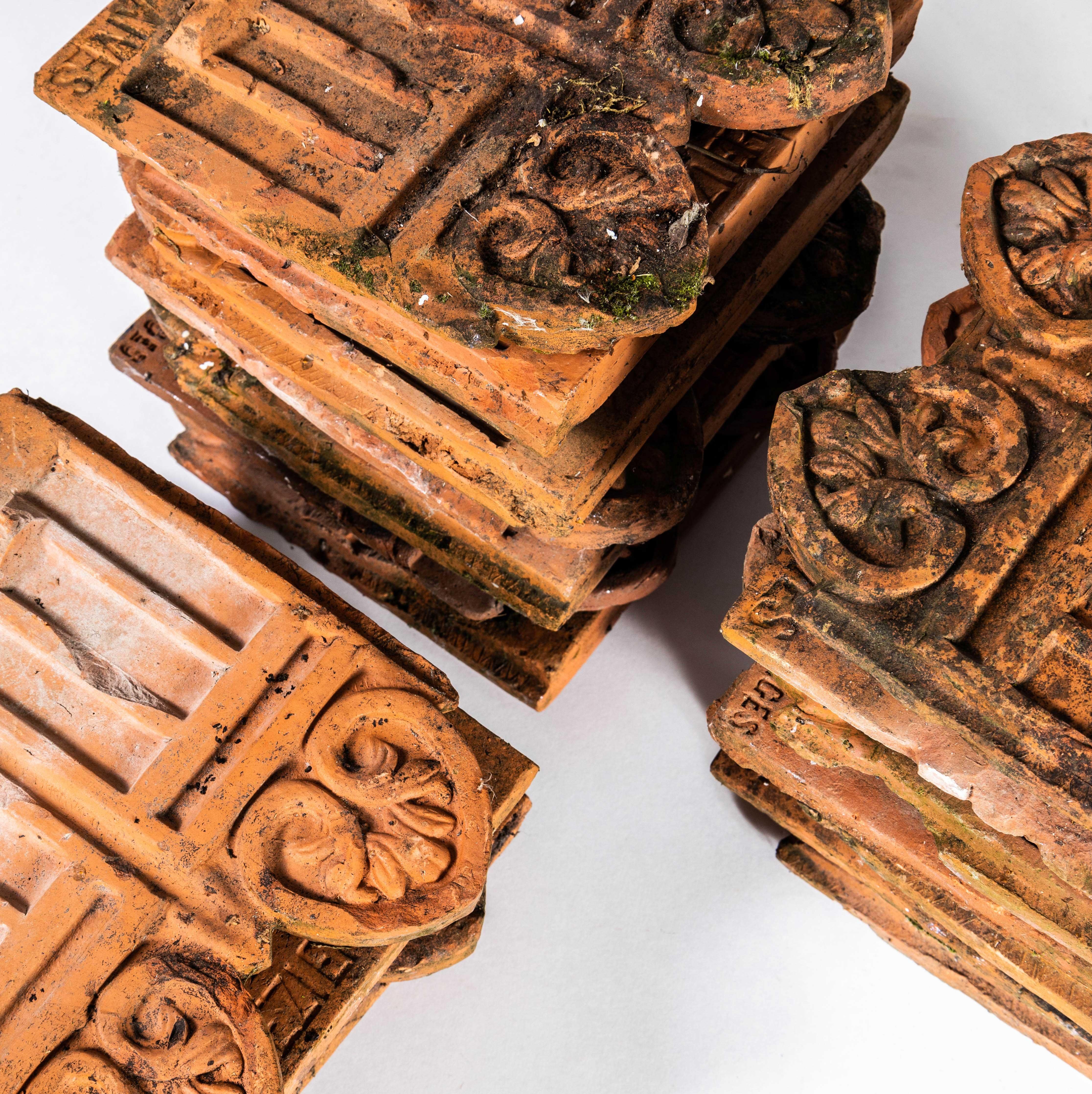 Ceramic 19th Century Victorian Terracotta French Garden Double Scroll Tiles