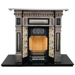 19th Century Victorian Tiled Cast-Iron Combination Fireplace