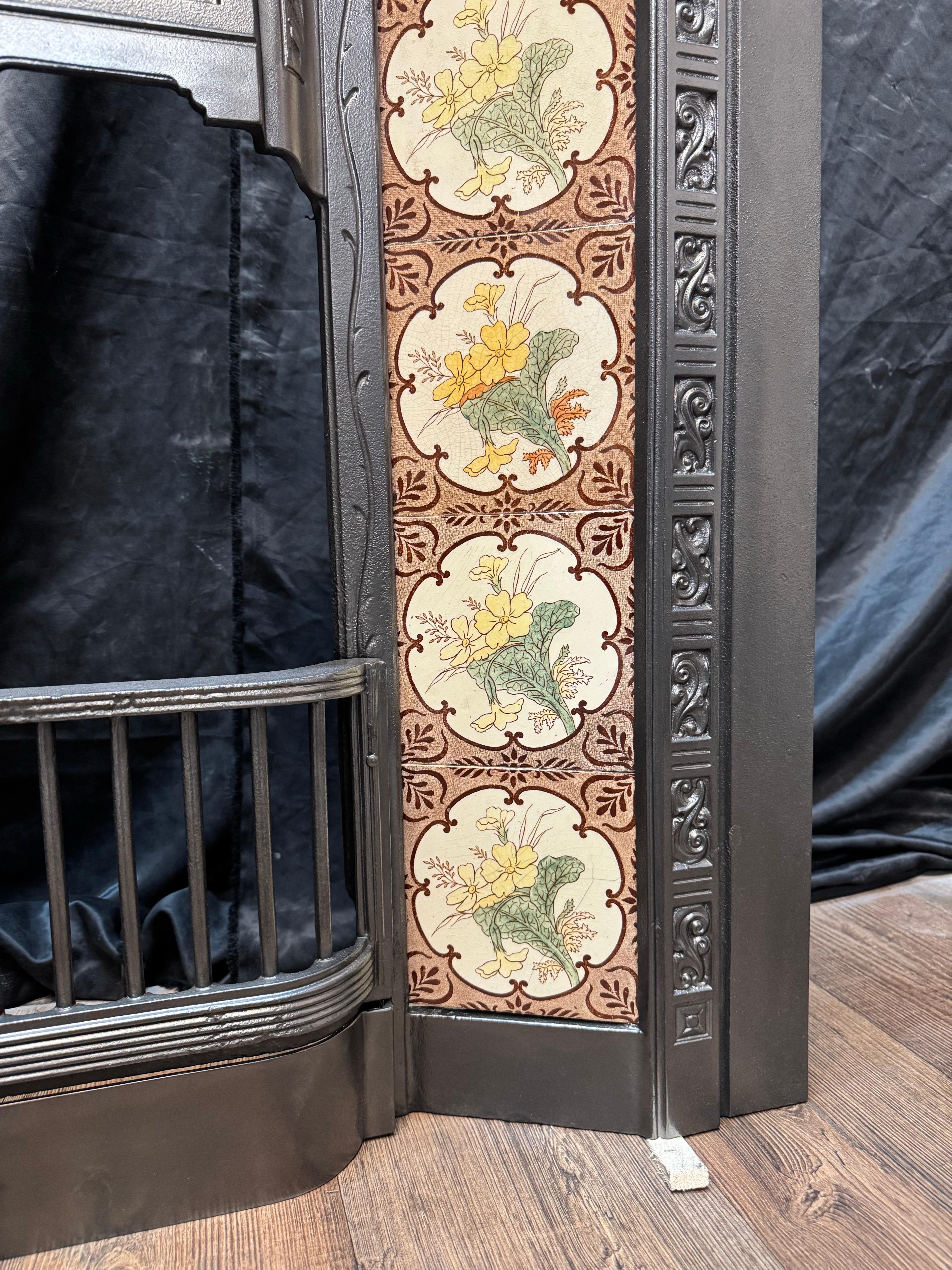 Late 19th Century 19th Century Victorian Tiled Cast Iron Fireplace Insert. For Sale
