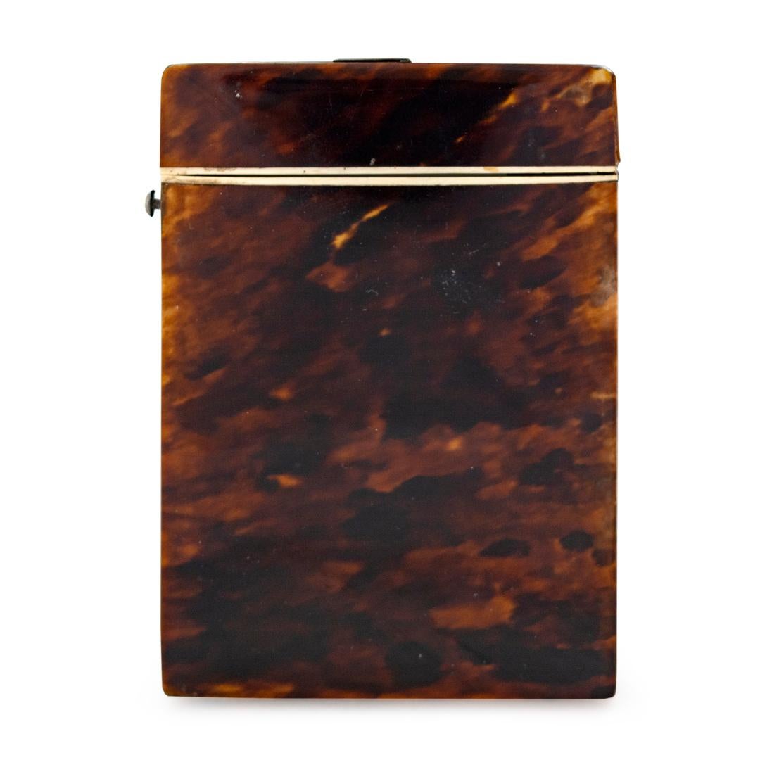 This is a lovely shell veneered English Victorian tortoise shell card case, 19th century.