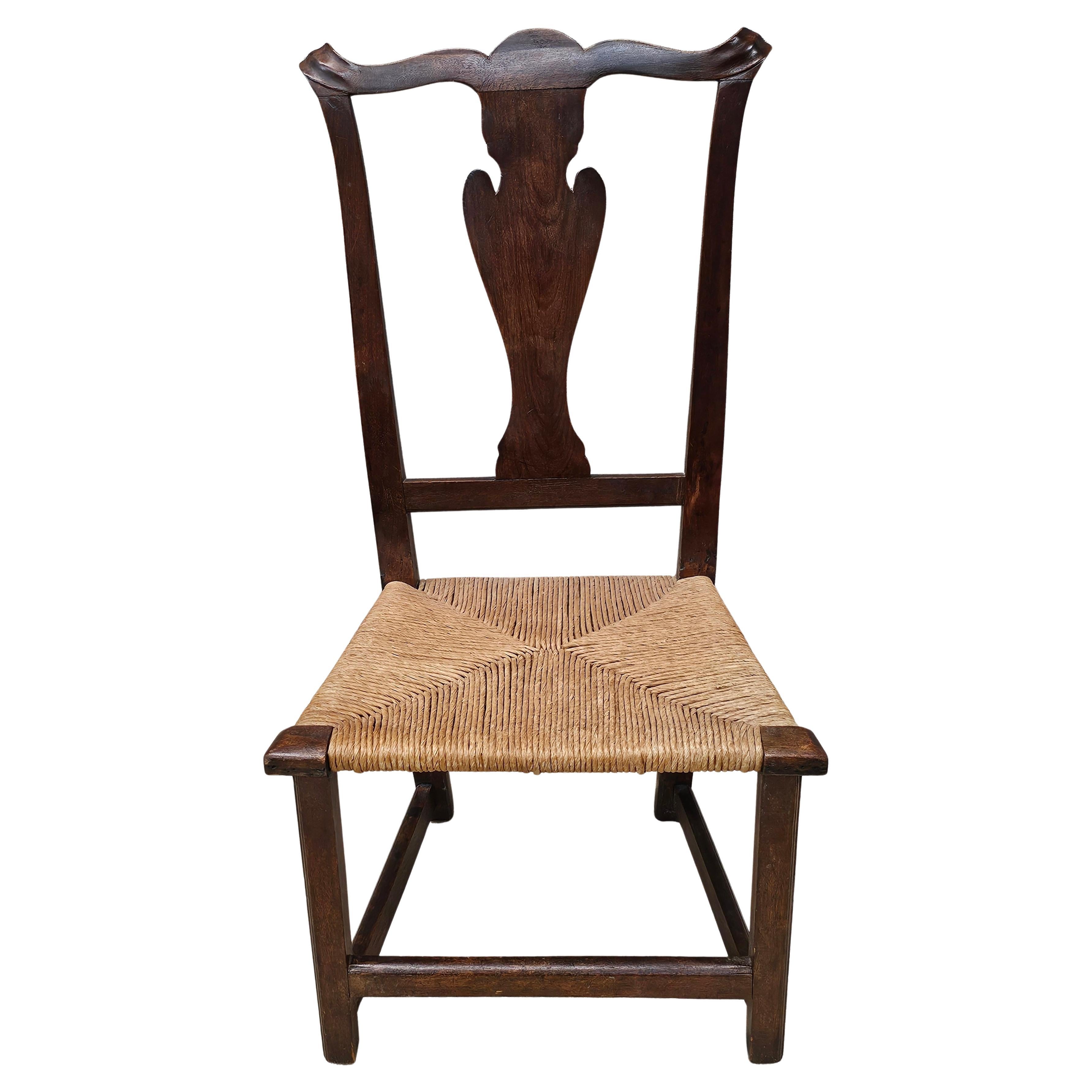19th Century  Victorian Walnut and Low Rush Seat Collector's Side Chair