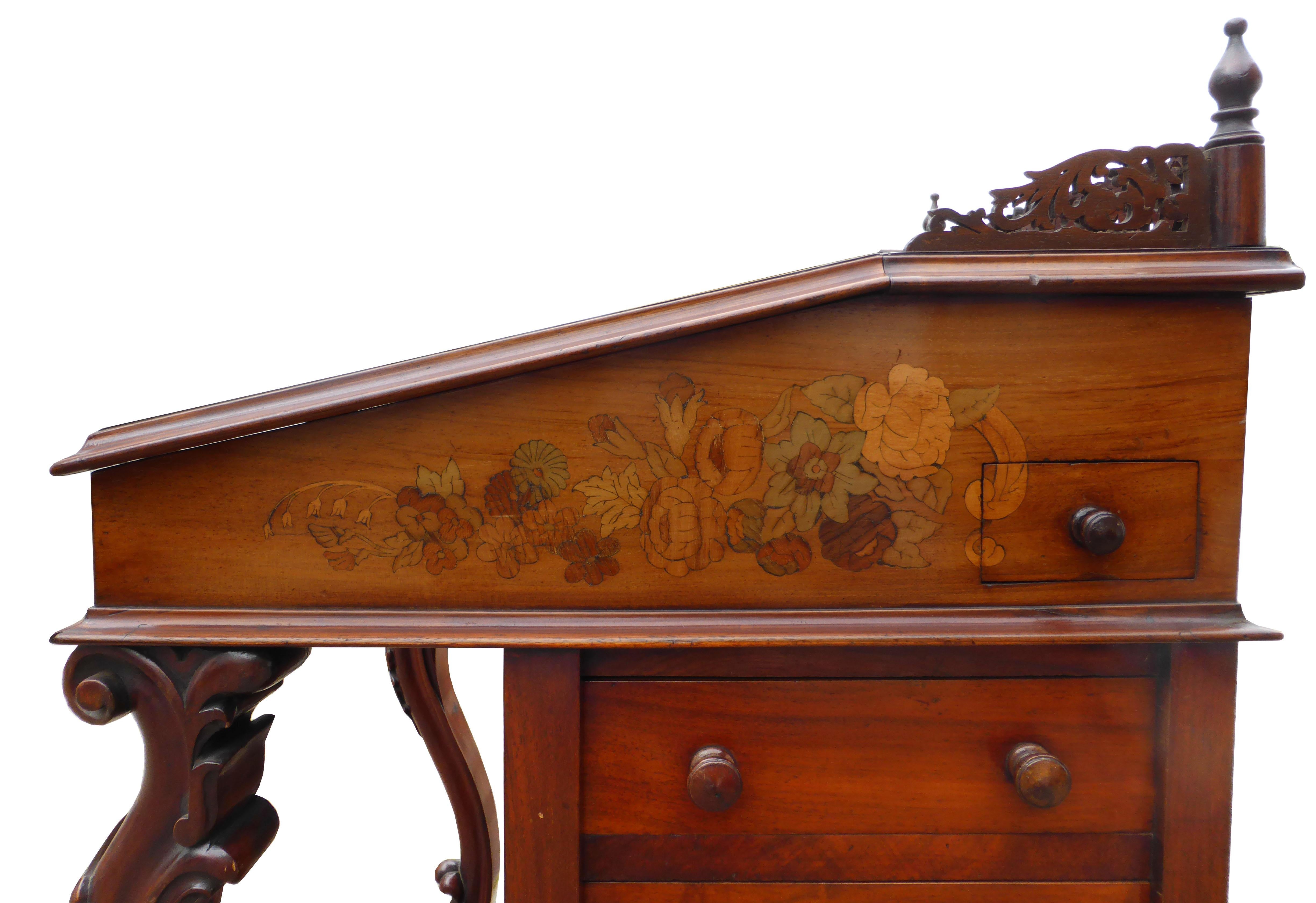 19th Century Victorian Walnut and Marquetry Davenport 2
