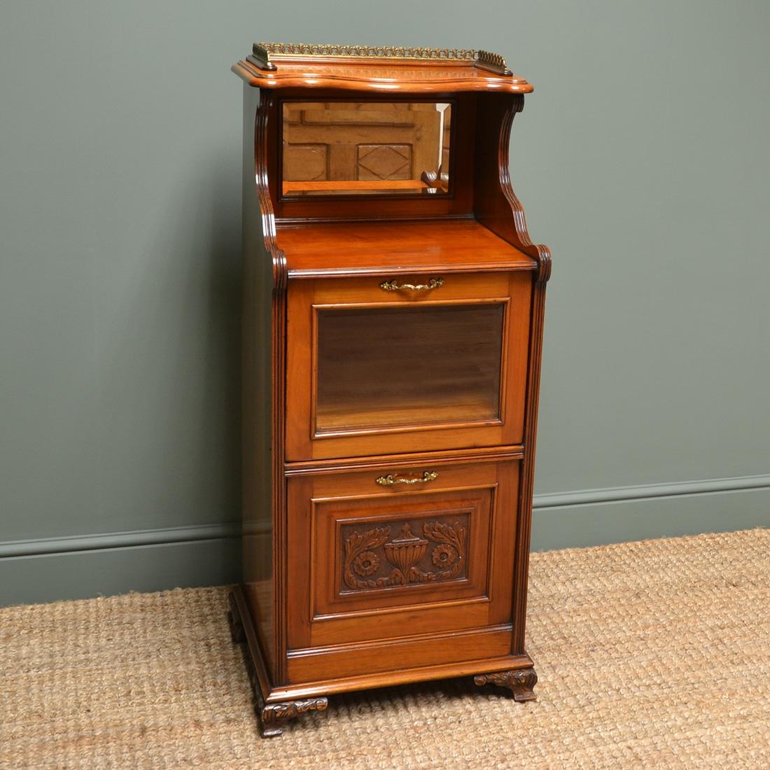 High Victorian 19th Century Victorian Walnut Antique Side Cabinet For Sale