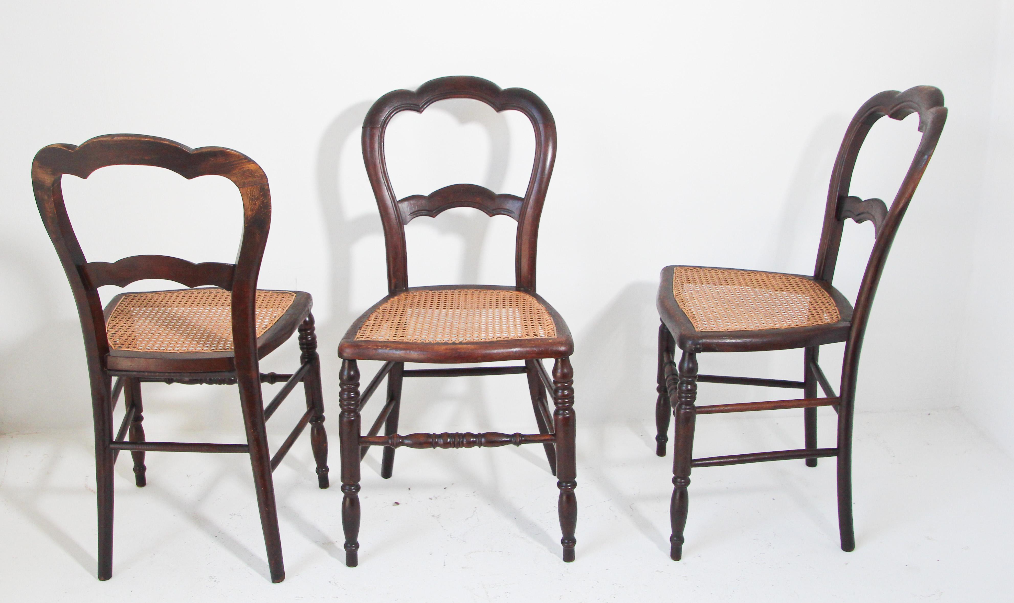 French 19th Century Victorian Walnut Chairs Set of Three